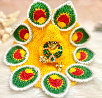 Handmade Yellow Green Leaves Laddu Gopal Dress | Designer Kanha Ji Poshak for Janmashtami | Fancy Bal Gopal & Krishna Ji Dress