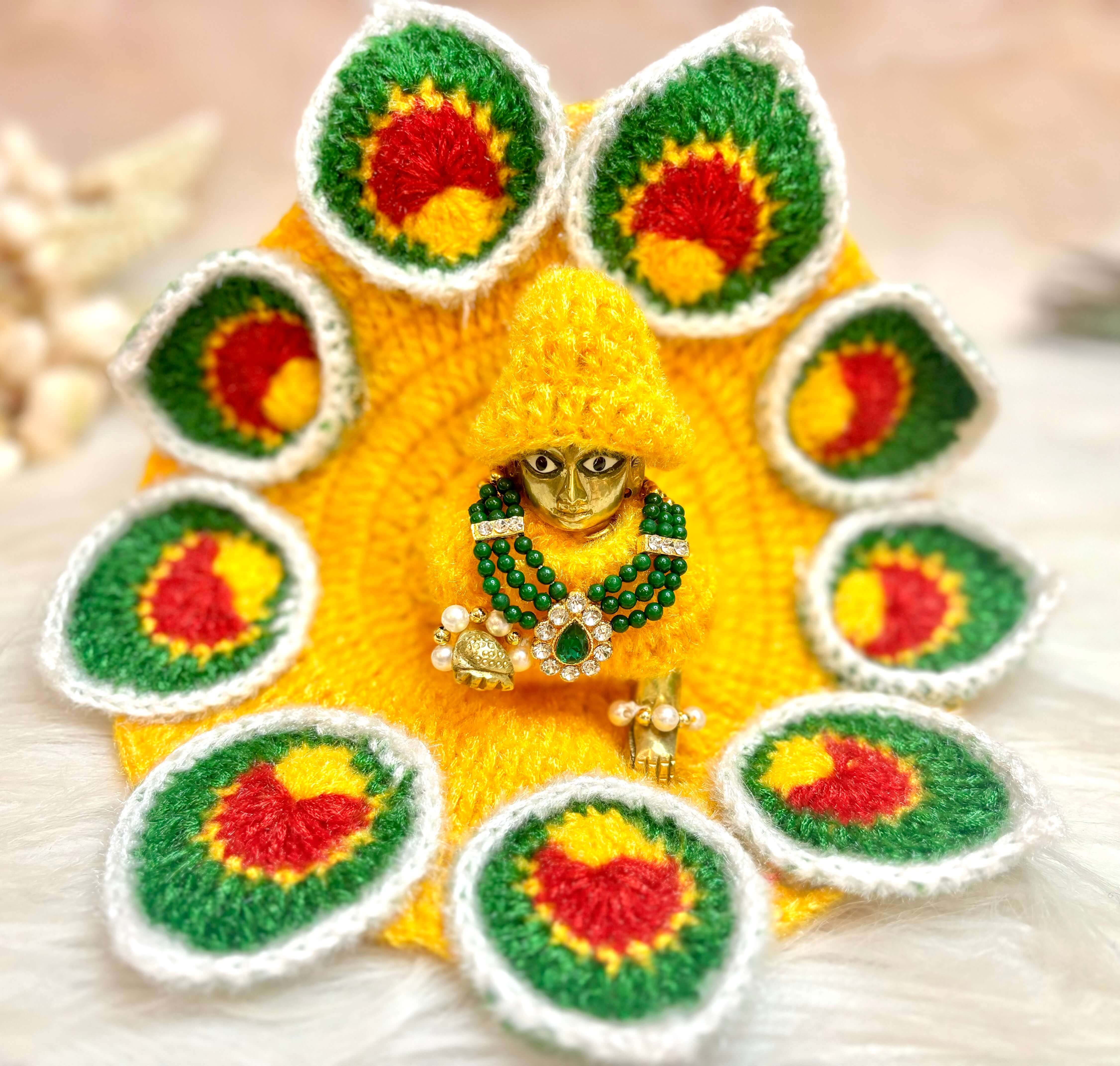 Handmade Yellow Green Leaves Laddu Gopal Dress | Designer Kanha Ji Poshak for Janmashtami | Fancy Bal Gopal & Krishna Ji Dress