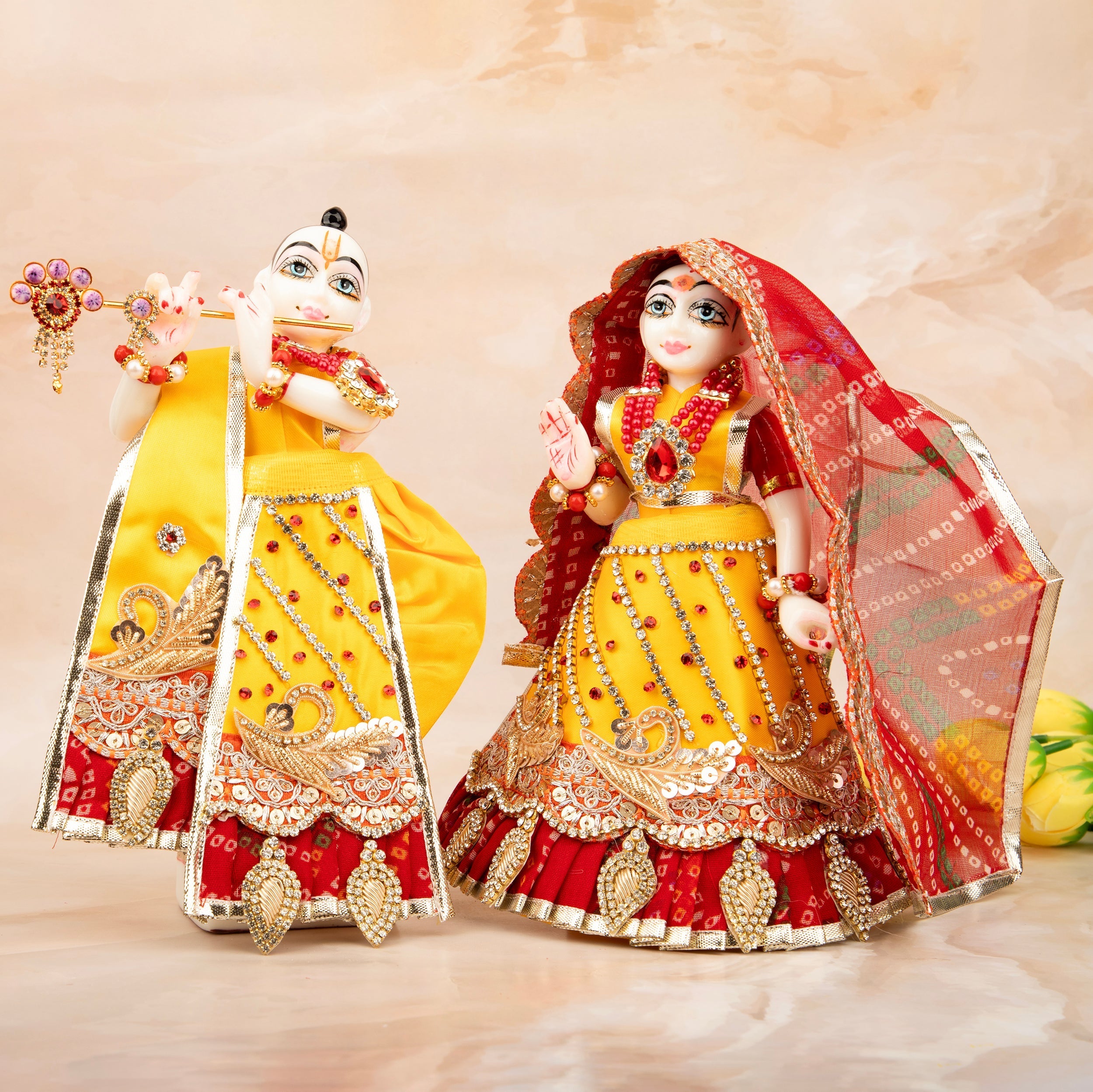 RK Set: Handmade 6-Piece Designer Pitambara Vastra for Laxmi Ji & Ganesh Ji | Perfect for Janmashtami | Laddu Gopal Dress, Kanha Ji Poshak, Bal Gopal Dress