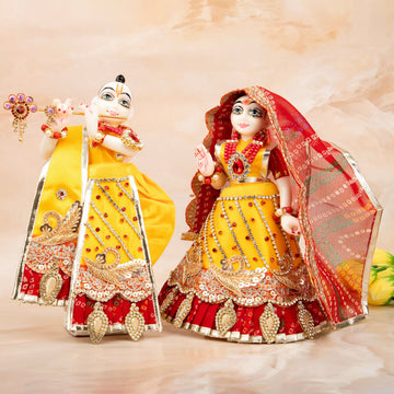 RK Set: Handmade 6-Piece Designer Pitambara Vastra for Laxmi Ji & Ganesh Ji | Perfect for Janmashtami | Laddu Gopal Dress, Kanha Ji Poshak, Bal Gopal Dress
