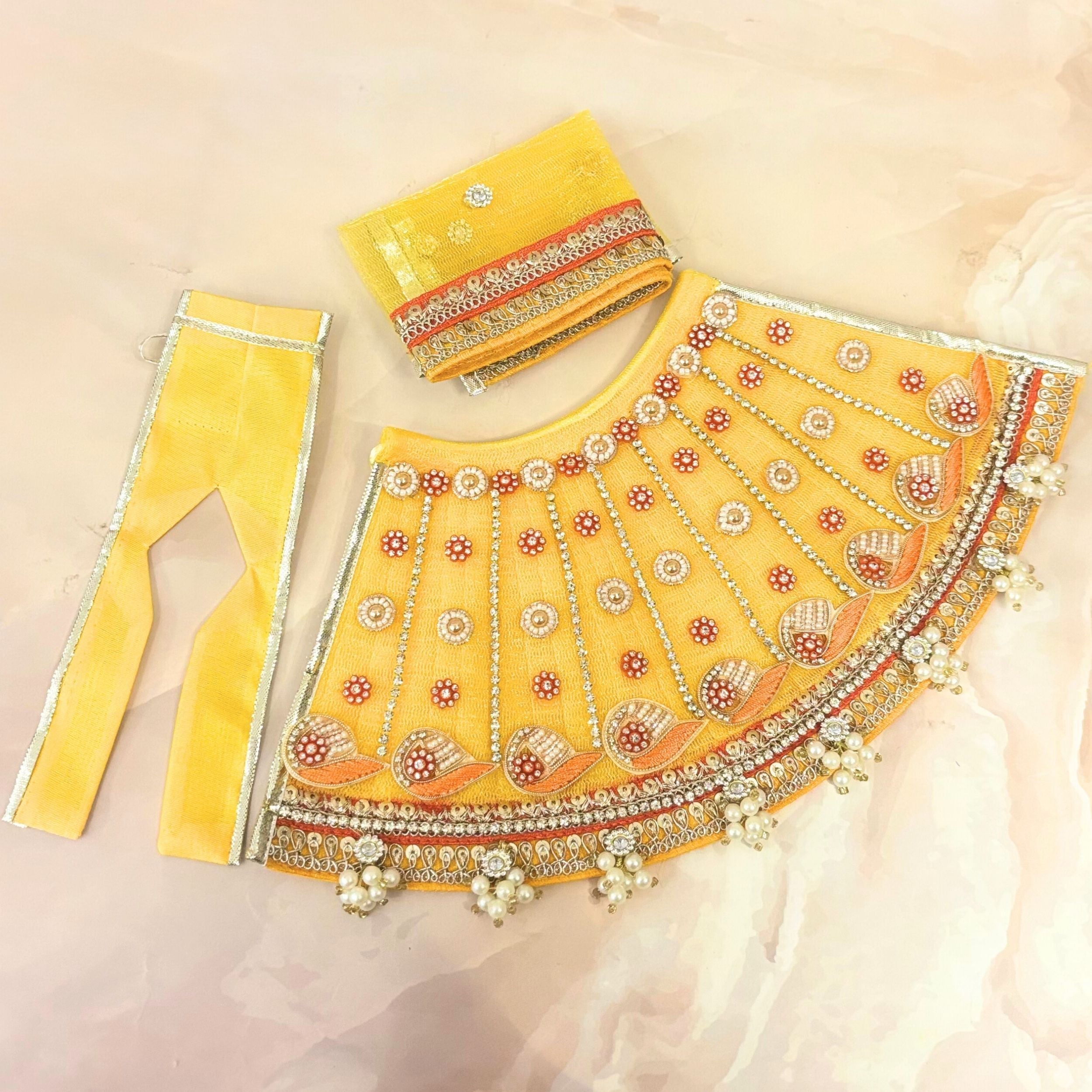 Handmade Kanakshri Radha Krishna Dress Set - Designer Laddu Gopal Dress & Poshak for Janmashtami, Fancy Bal Gopal & Krishna Ji Dress