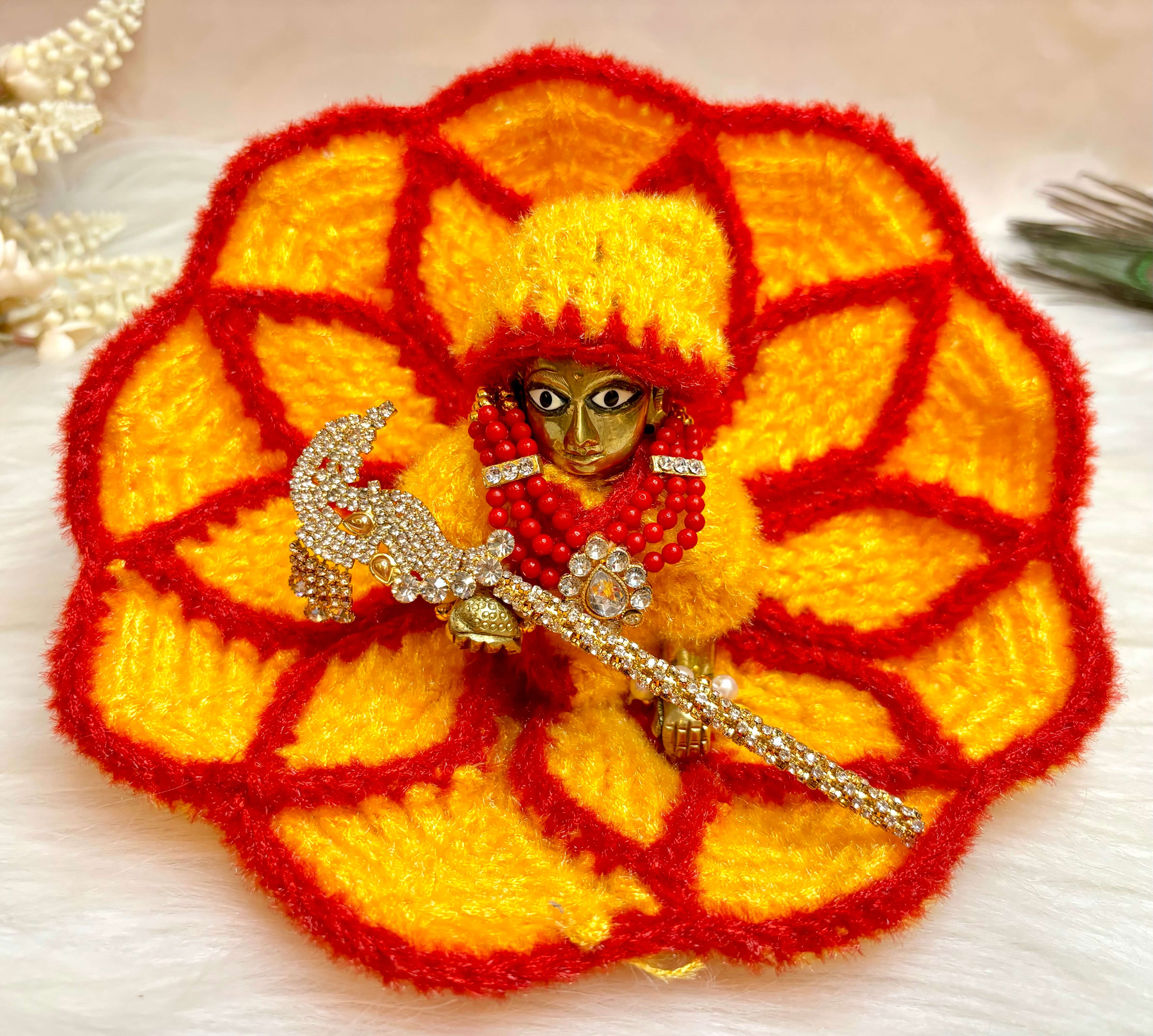 Handmade Yellow & Red Designer Laddu Gopal Dress | Fancy Kanha Ji Poshak for Janmashtami | Bal Gopal & Krishna Ji Dress