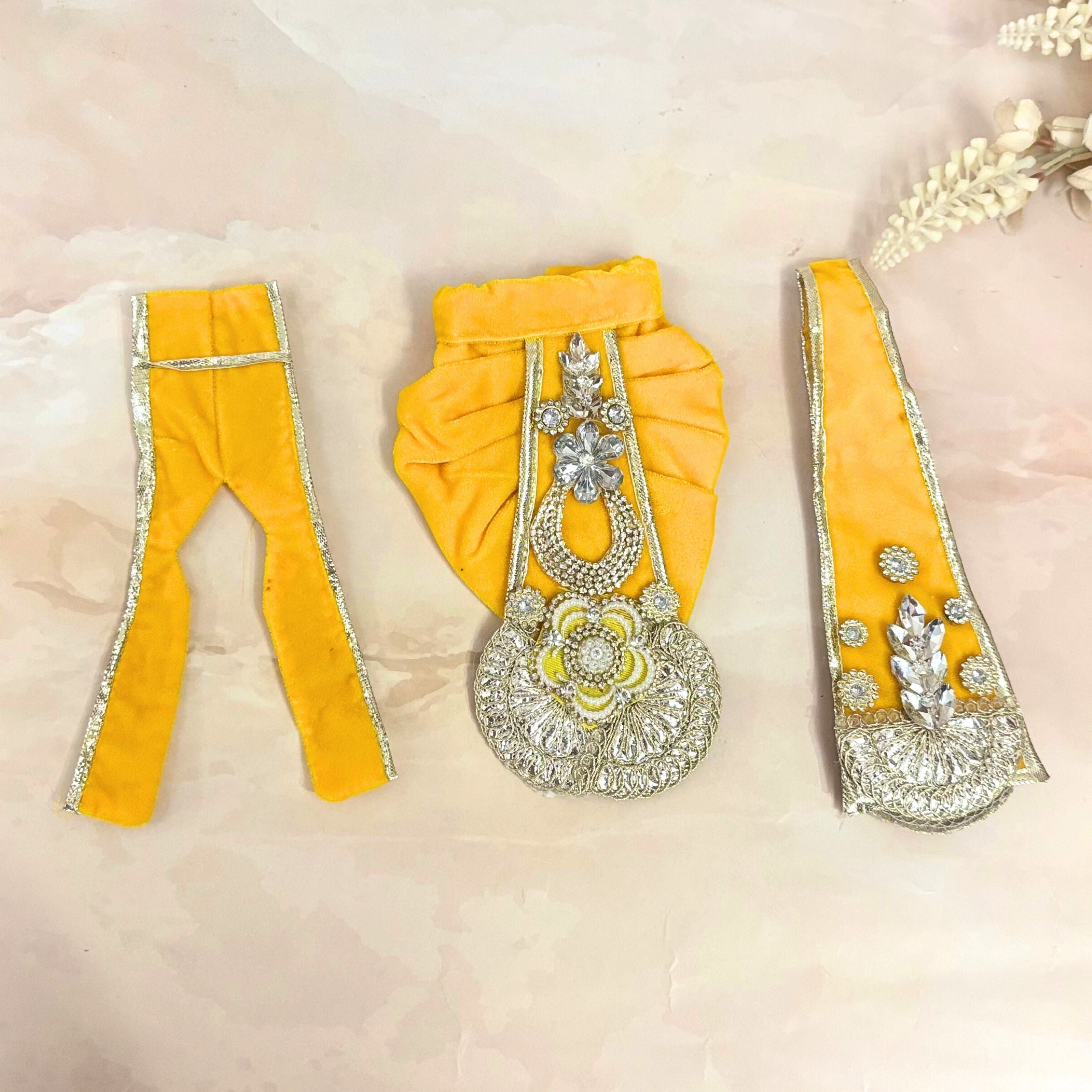 Handmade Designer Kanakleela Radhe Krishna Dress - Fancy Laddu Gopal Poshak for Janmashtami, Bal Gopal & Krishna Ji Dress