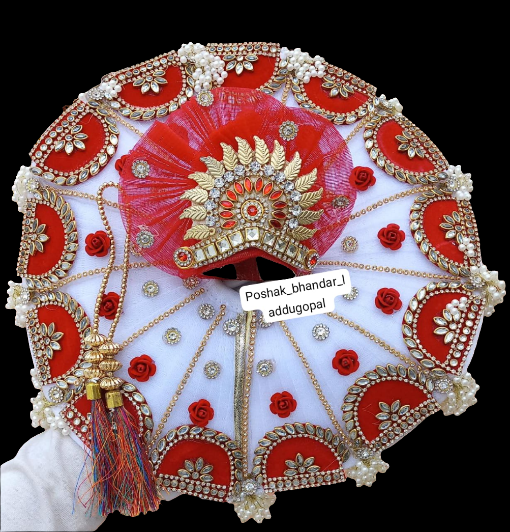 Handmade Heavy Red and White Laddu Gopal Dress - Designer Kanha Ji Poshak for Janmashtami, Fancy Bal Gopal Dress, Krishna Ji Outfit