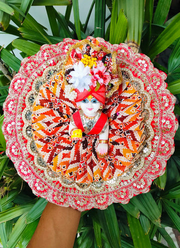 Handmade Bandhej Lace Designer Dress for Laddu Gopal with Pagdi & Choli | Fancy Kanha Ji Poshak for Janmashtami & Festivals | Bal Gopal & Krishna Ji Dress