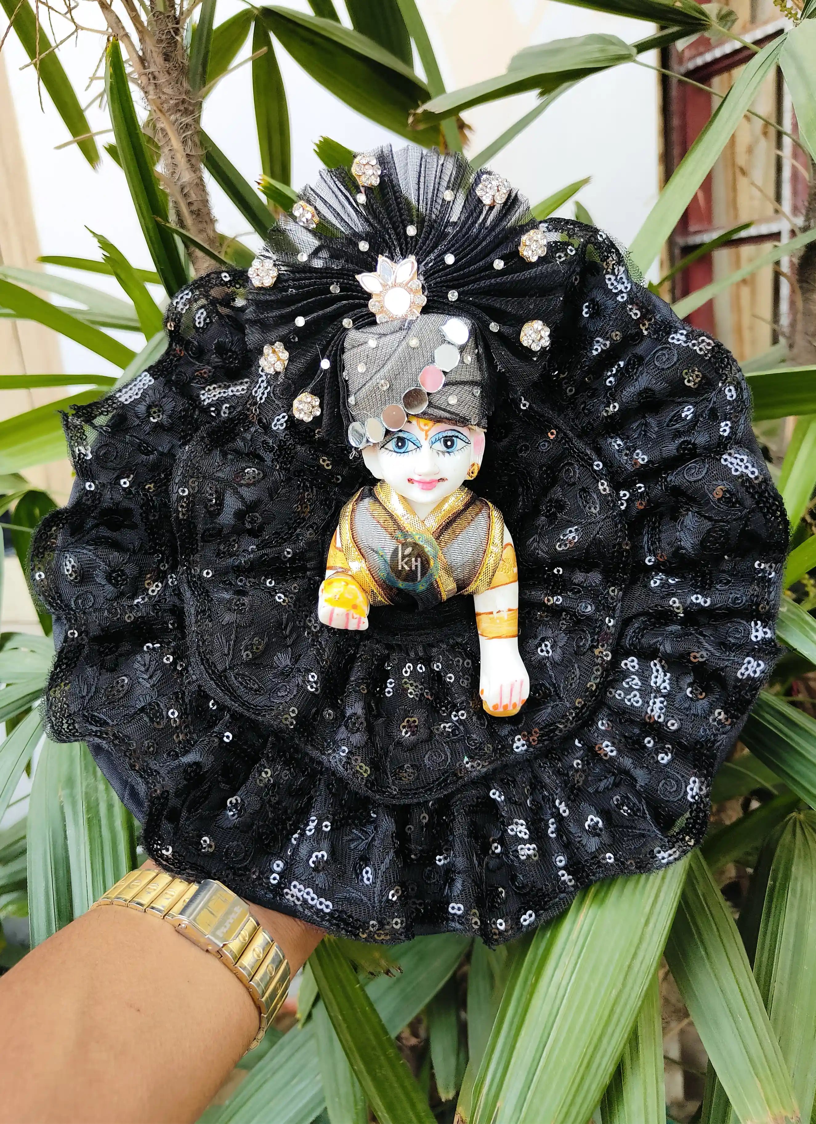 Elegant Handmade Black Laddu Gopal Dress with Pagdi & Choli - Perfect for Janmashtami, Designer Kanha Ji Poshak, Bal Gopal & Krishna Ji Dress
