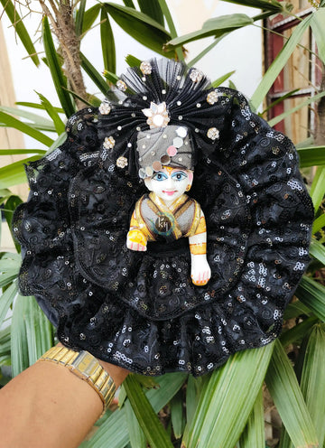 Elegant Handmade Black Laddu Gopal Dress with Pagdi & Choli - Perfect for Janmashtami, Designer Kanha Ji Poshak, Bal Gopal & Krishna Ji Dress