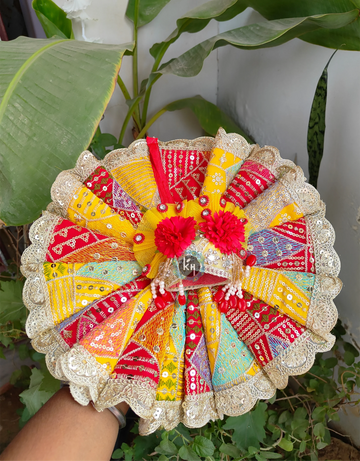 Handmade Sequin Poshak for Laddu Gopal Ji - Designer Fancy Dress with Pagdi & Choli for Janmashtami, Perfect Kanha Ji & Bal Gopal Dress