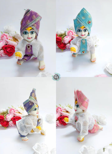 Handmade Dhoti Kurta with Pagdi for Laddu Gopal Ji - Pack of 4 Designer Dresses in Random Colors | Perfect for Janmashtami, Bal Gopal & Krishna Ji Poshak