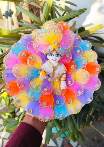 Handmade Multi-Color Laddu Gopal Dress with Pagdi & Choli - Designer Krishna Ji Poshak for Janmashtami, Fancy Bal Gopal Outfit