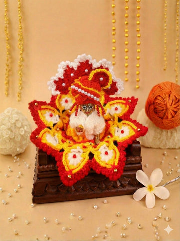 Handmade Sunehri Orange Wool Laddu Gopal Dress & Poshak Set - 2 Pc Designer Outfit for Janmashtami, Bal Gopal & Kanha Ji