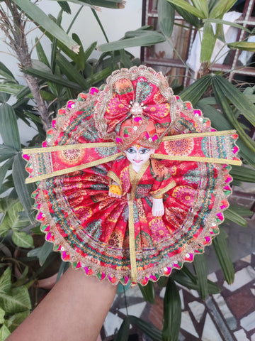 Handmade Orange Fancy Dress for Laddu Gopal Ji with Patka & Pagadi - Designer Kanha Ji Poshak for Janmashtami, Bal Gopal & Krishna Ji Dress