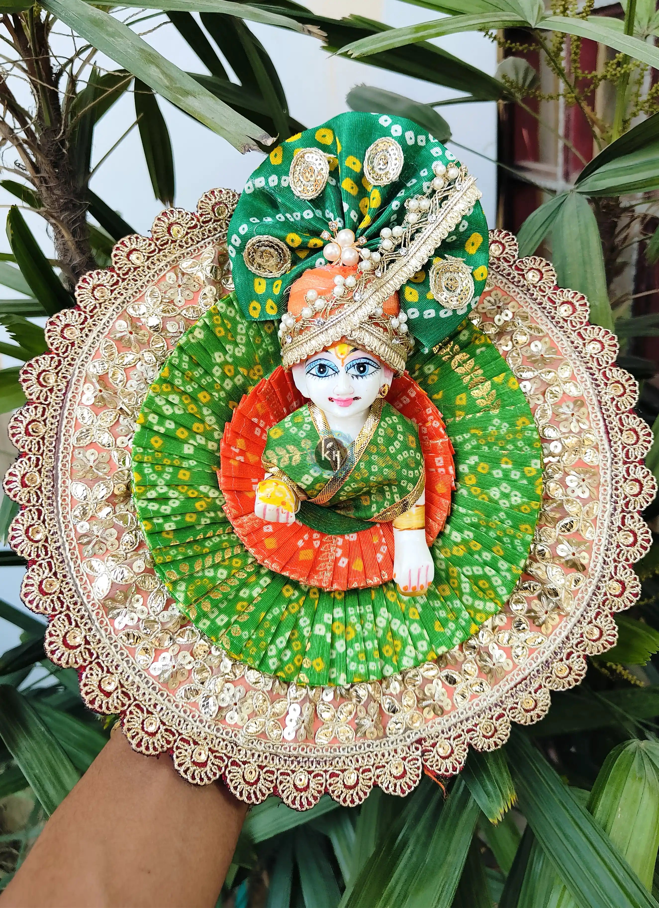 Handmade Double Shade Laddu Gopal Dress with Pagdi & Choli - Designer Kanha Ji Poshak for Janmashtami, Bal Gopal & Krishna Ji Celebrations