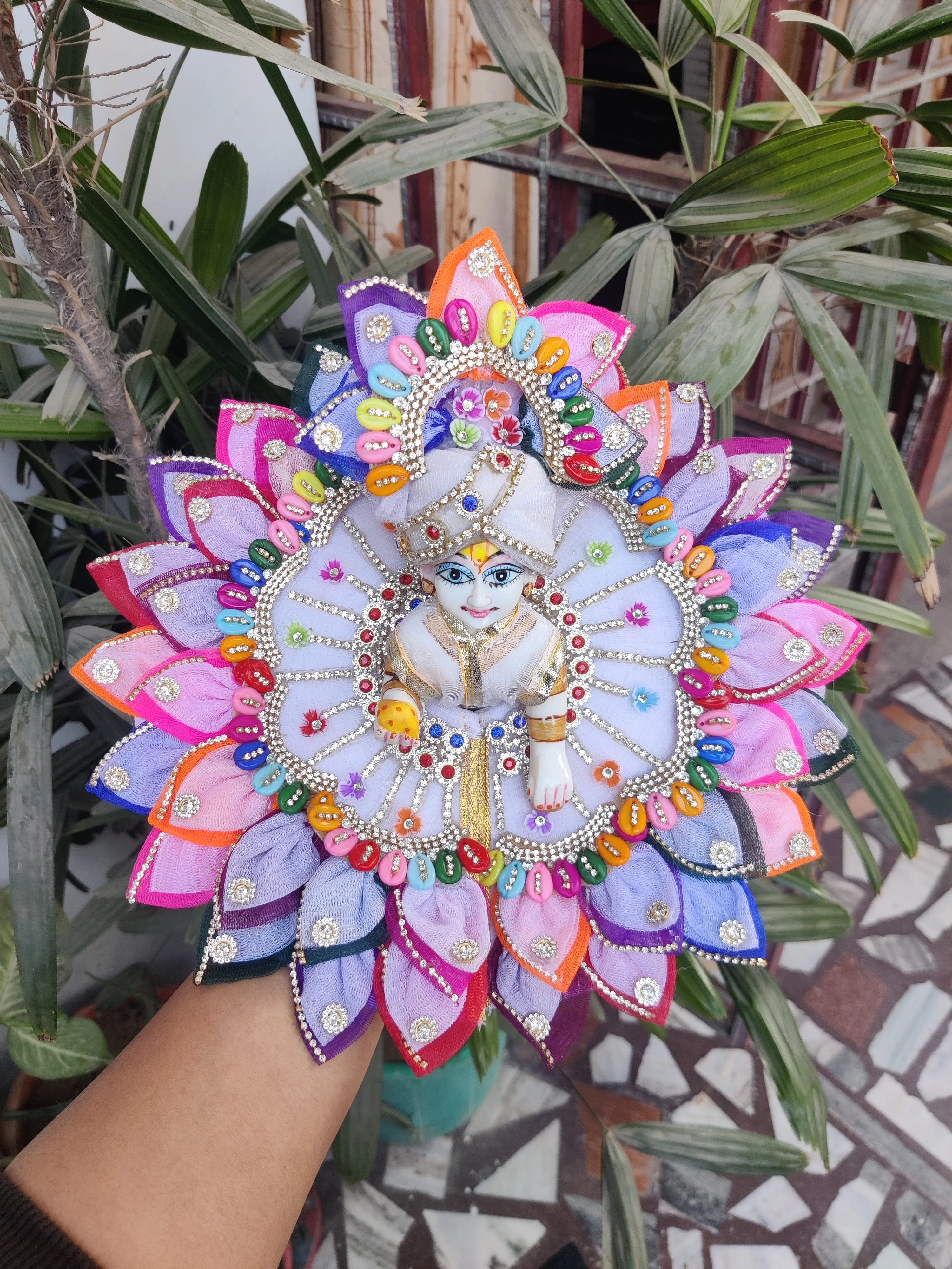 Handmade Multi-Color Laddu Gopal Dress with Chain Design, Pagdi & Choli - Designer Kanha Ji Poshak for Janmashtami & Festivals