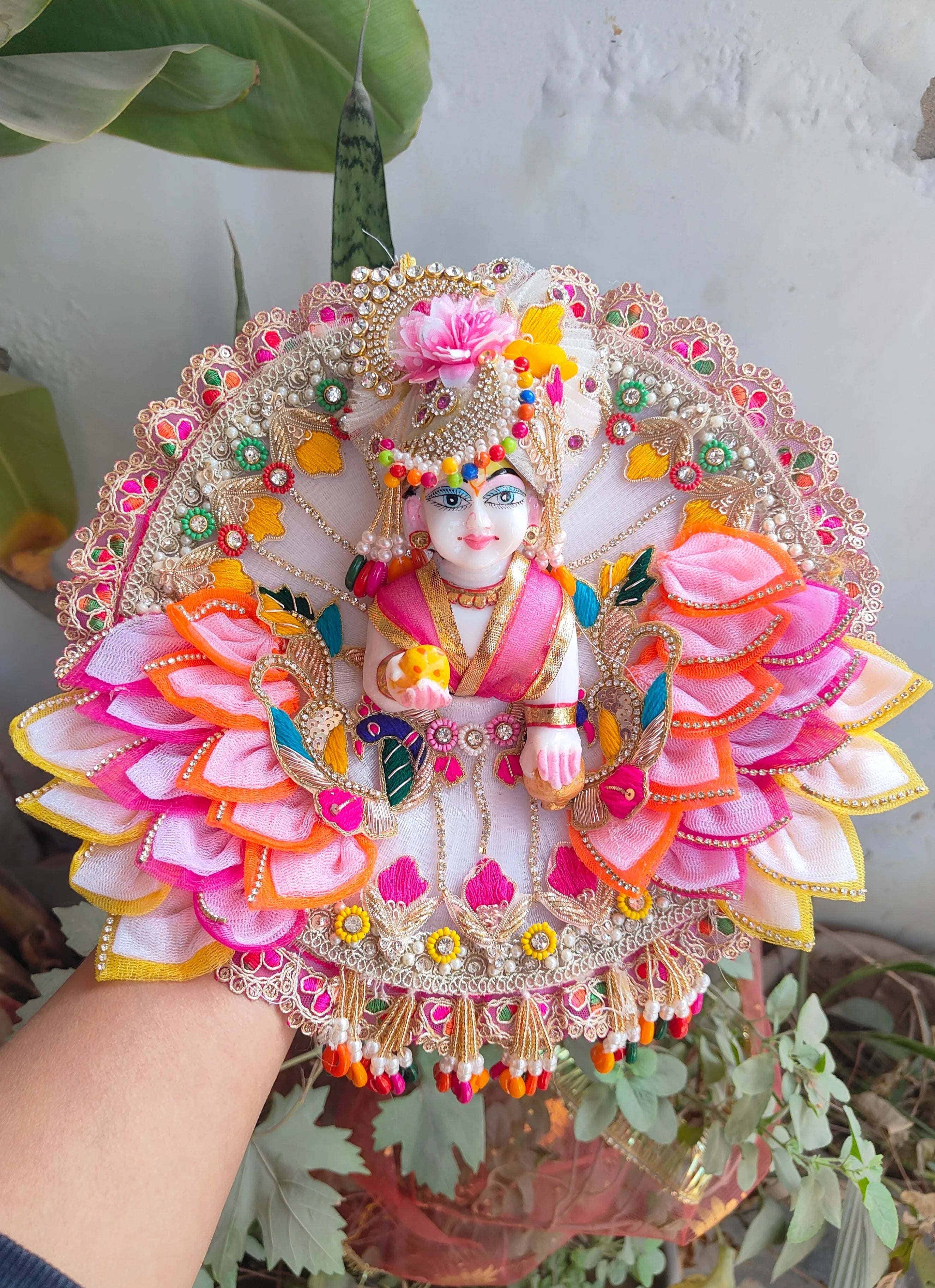 Handmade Holi Special Multicolor Designer Dress for Laddu Gopal with Pagdi & Choli | Perfect for Janmashtami, Kanha Ji Poshak, Bal Gopal Dress