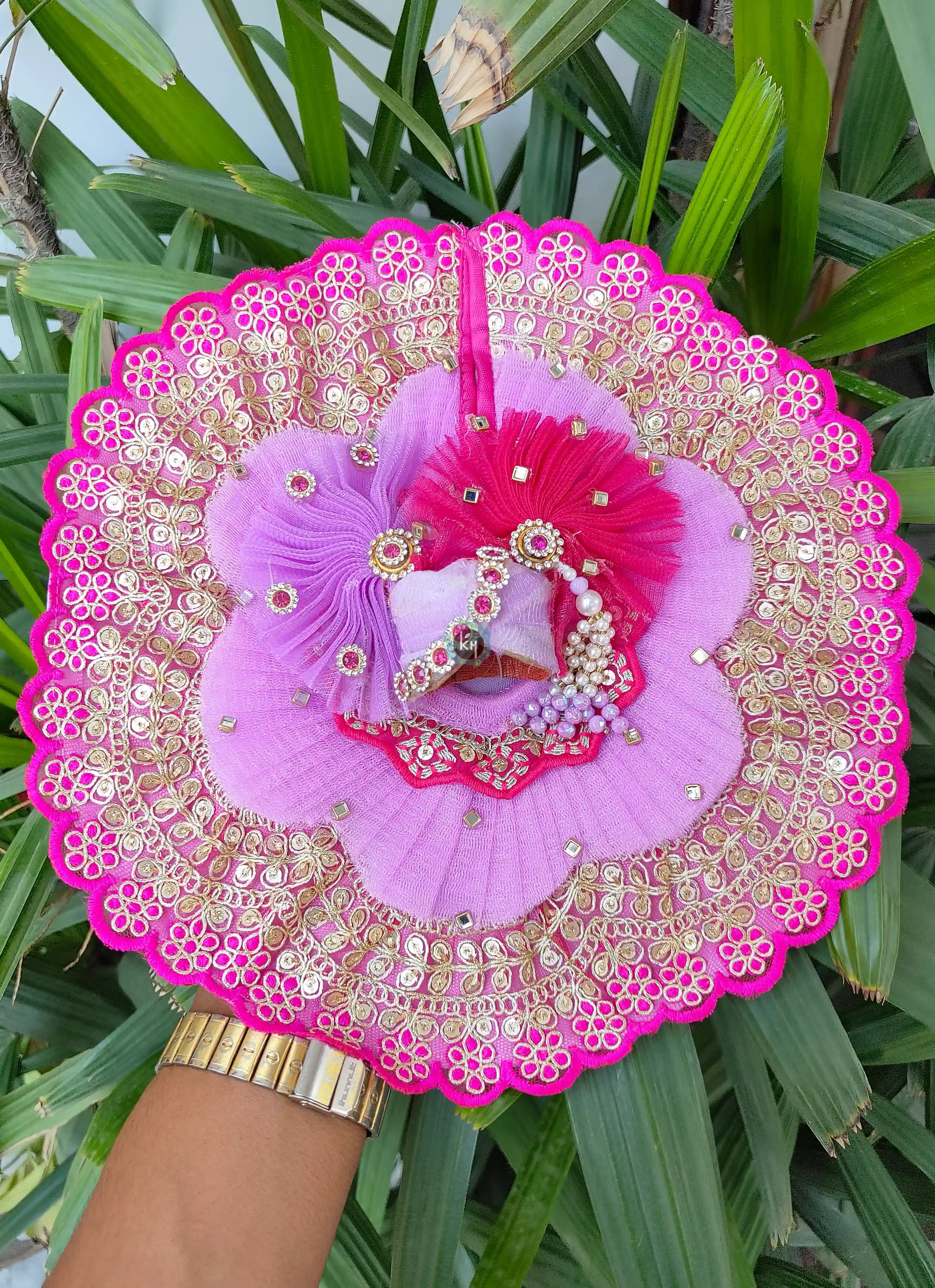 Handmade Lavender Laddu Gopal Dress with Rani Lace, Pagdi & Choli - Designer Kanha Ji Poshak for Janmashtami & Festivals