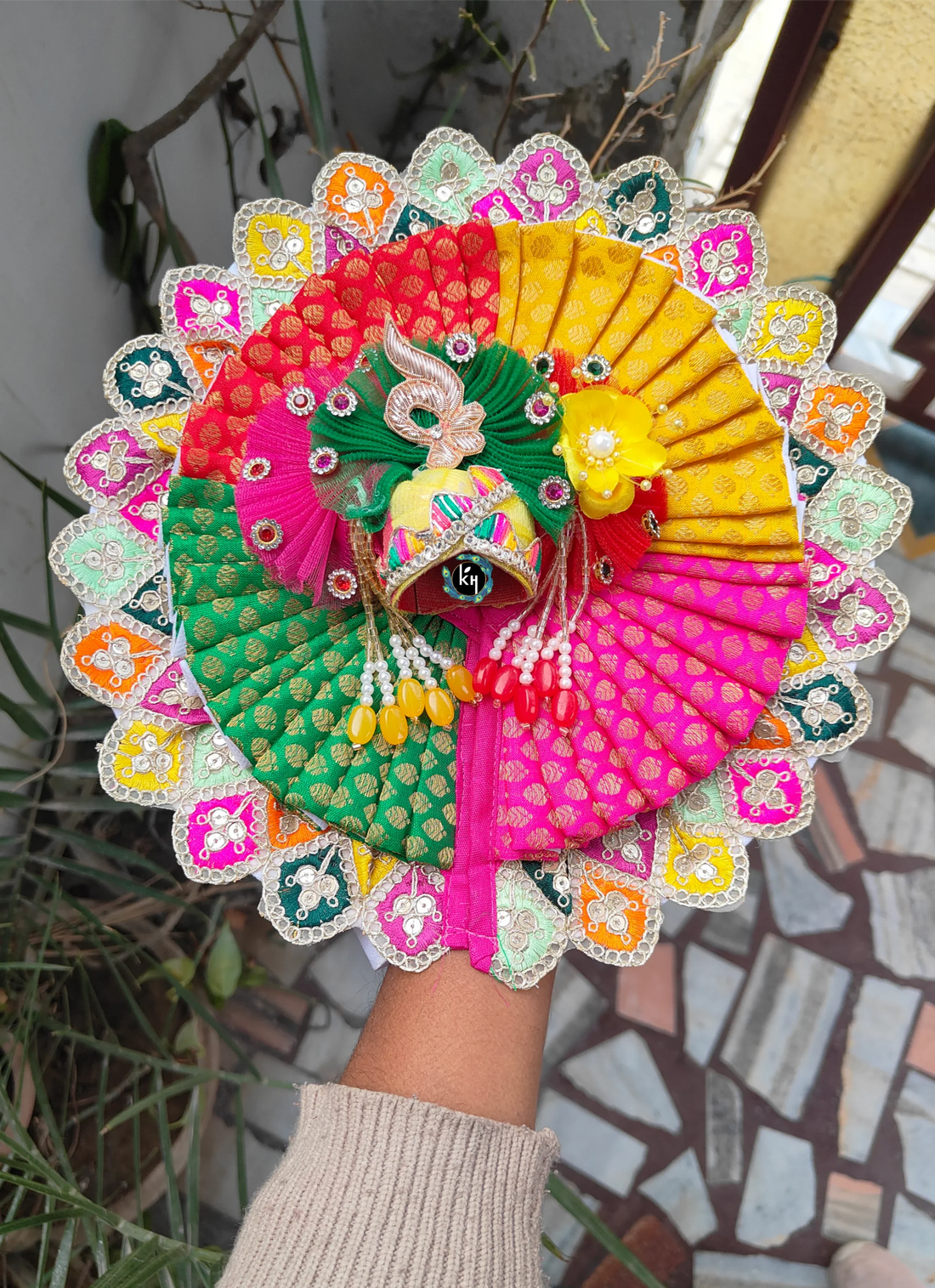 Handmade Multi-Color Brocade Poshak for Laddu Gopal Ji with Pagdi & Choli | Designer Kanha Ji Dress for Janmashtami | Bal Gopal Fancy Dress