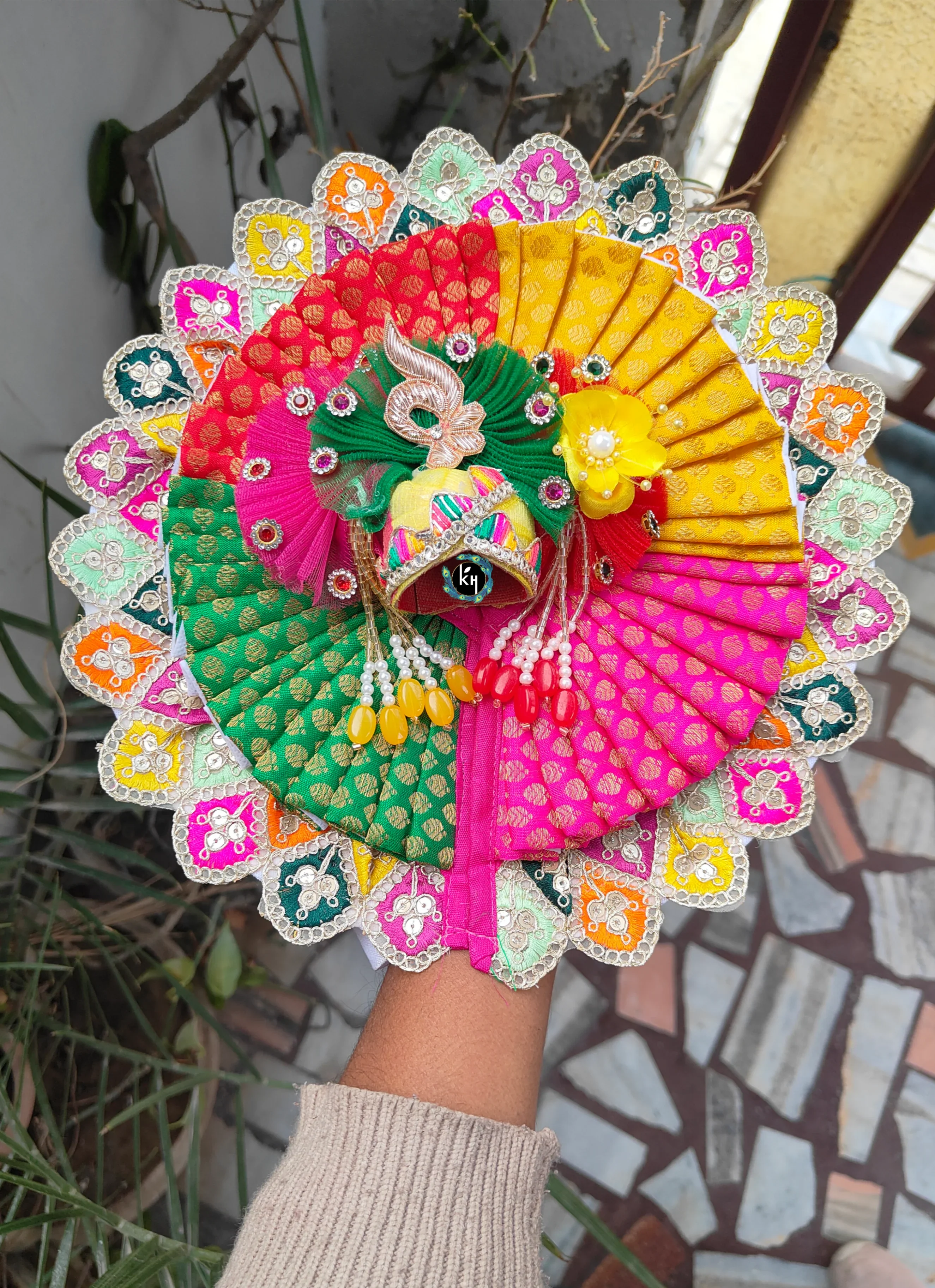 Handmade Multi-Color Brocade Poshak for Laddu Gopal Ji with Pagdi & Choli | Designer Kanha Ji Dress for Janmashtami | Bal Gopal Fancy Dress