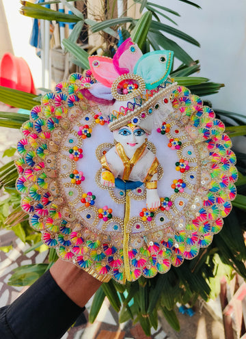 Handmade Designer White Lace Dress for Laddu Gopal Ji with Pagdi & Choli - Perfect for Janmashtami, Bal Gopal Dress, Kanha Ji Poshak