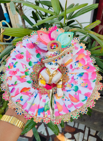 Handmade Multicolor Laddu Gopal Dress with Pagdi & Choli - Designer Kanha Ji Poshak for Janmashtami, Fancy Bal Gopal & Krishna Ji Dress