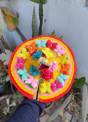 Handmade Holi Special Multicolor Floral Laddu Gopal Dress with Pagdi & Choli | Designer Kanha Ji Poshak for Janmashtami Celebrations