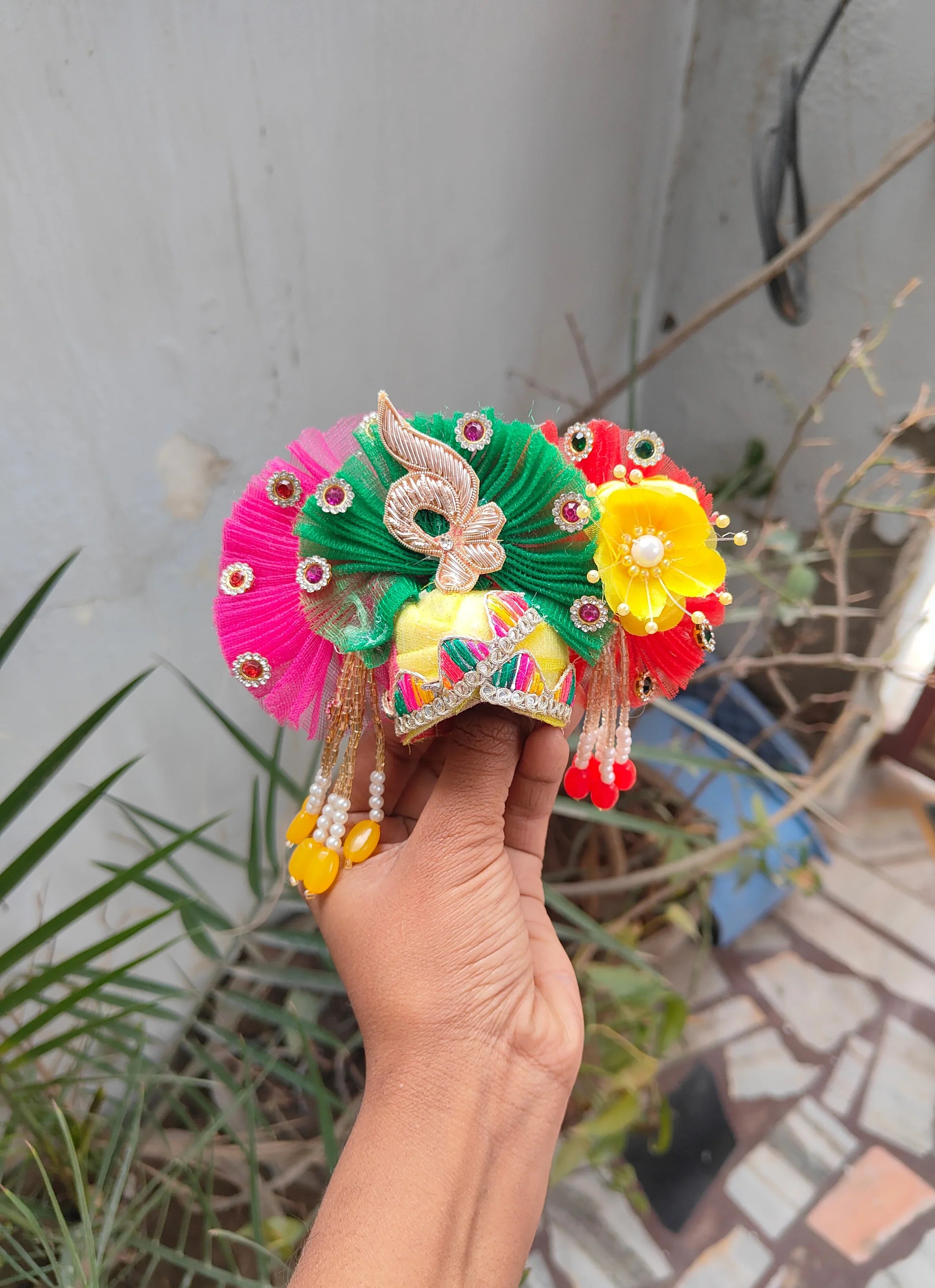 Handmade Multi-Color Brocade Poshak for Laddu Gopal Ji with Pagdi & Choli | Designer Kanha Ji Dress for Janmashtami | Bal Gopal Fancy Dress