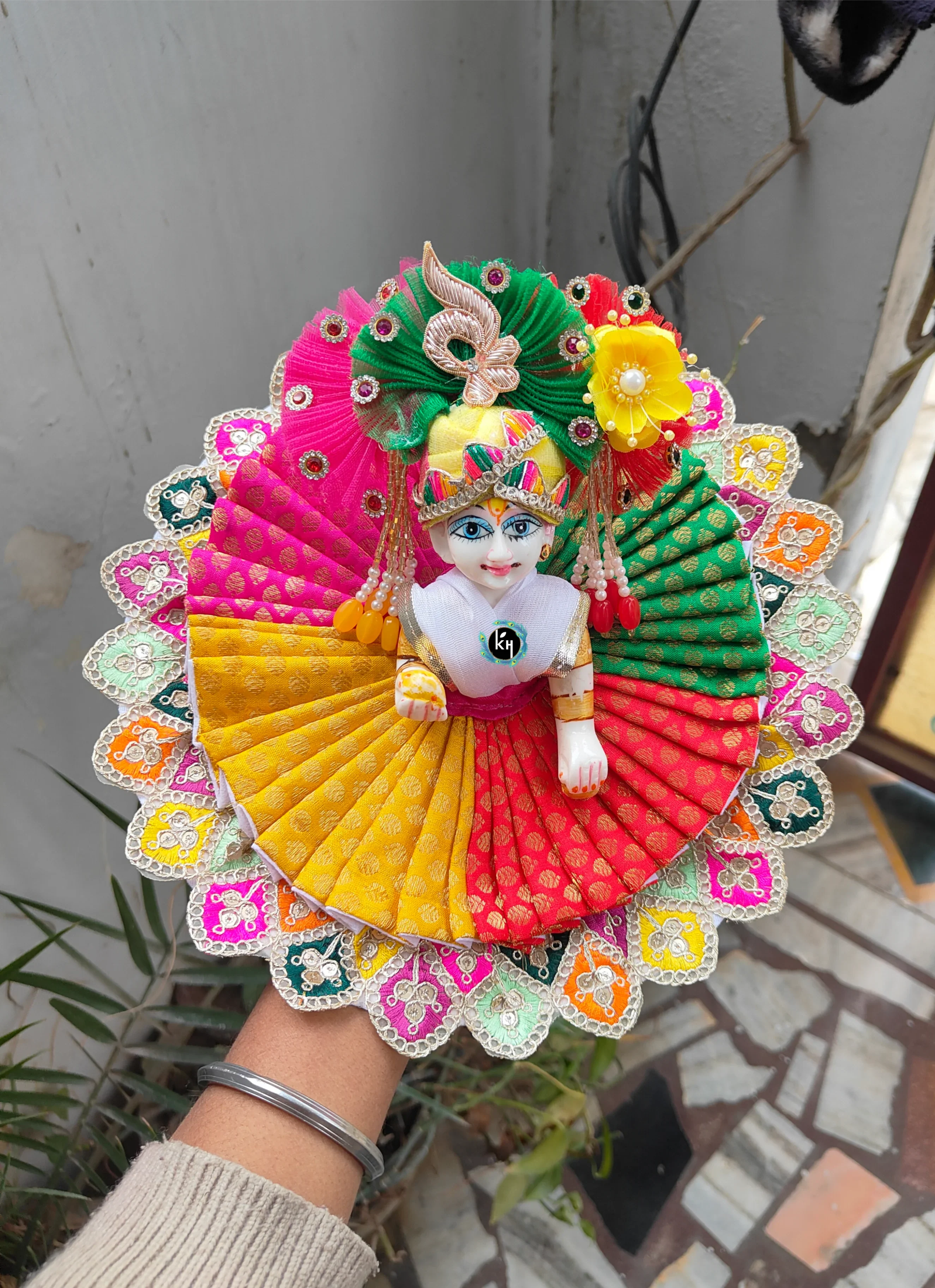 Handmade Multi-Color Brocade Poshak for Laddu Gopal Ji with Pagdi & Choli | Designer Kanha Ji Dress for Janmashtami | Bal Gopal Fancy Dress