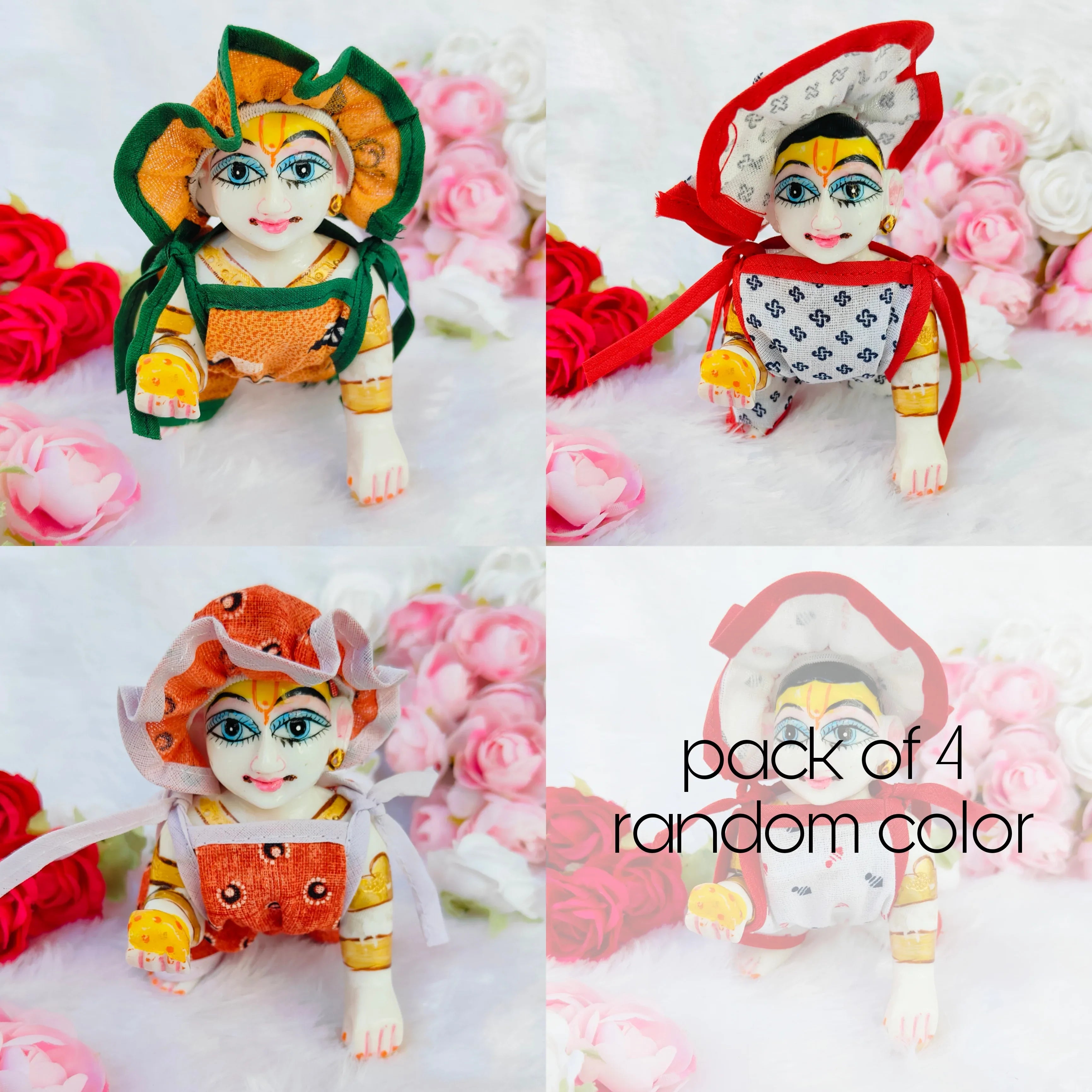Handmade Laddu Gopal Dress - Summer Pack of 4 Random Prints & Colors | Designer Kanha Ji Poshak, Bal Gopal Dress for Janmashtami Festival