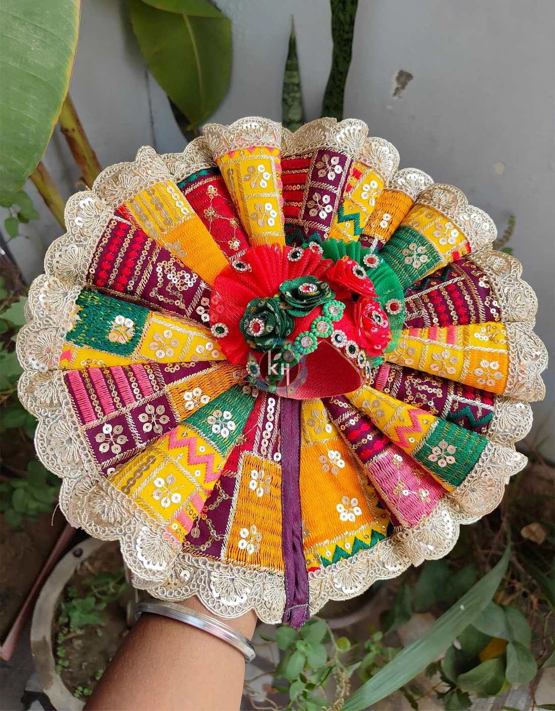 Handmade Sequin Poshak for Laddu Gopal Ji - Designer Fancy Dress with Pagdi & Choli for Janmashtami, Perfect Kanha Ji & Bal Gopal Dress