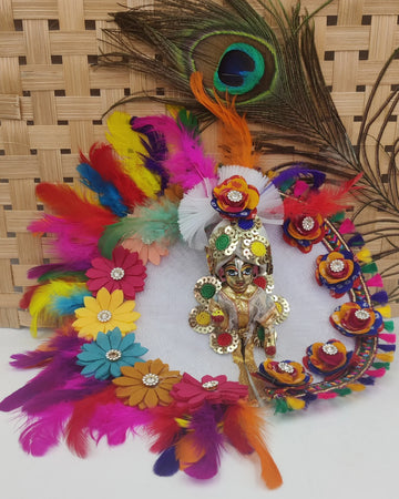 Handmade Heavy Feather Laddu Gopal Dress with Pagdi - Designer Kanha Ji Poshak for Janmashtami, Fancy Bal Gopal & Krishna Ji Dress
