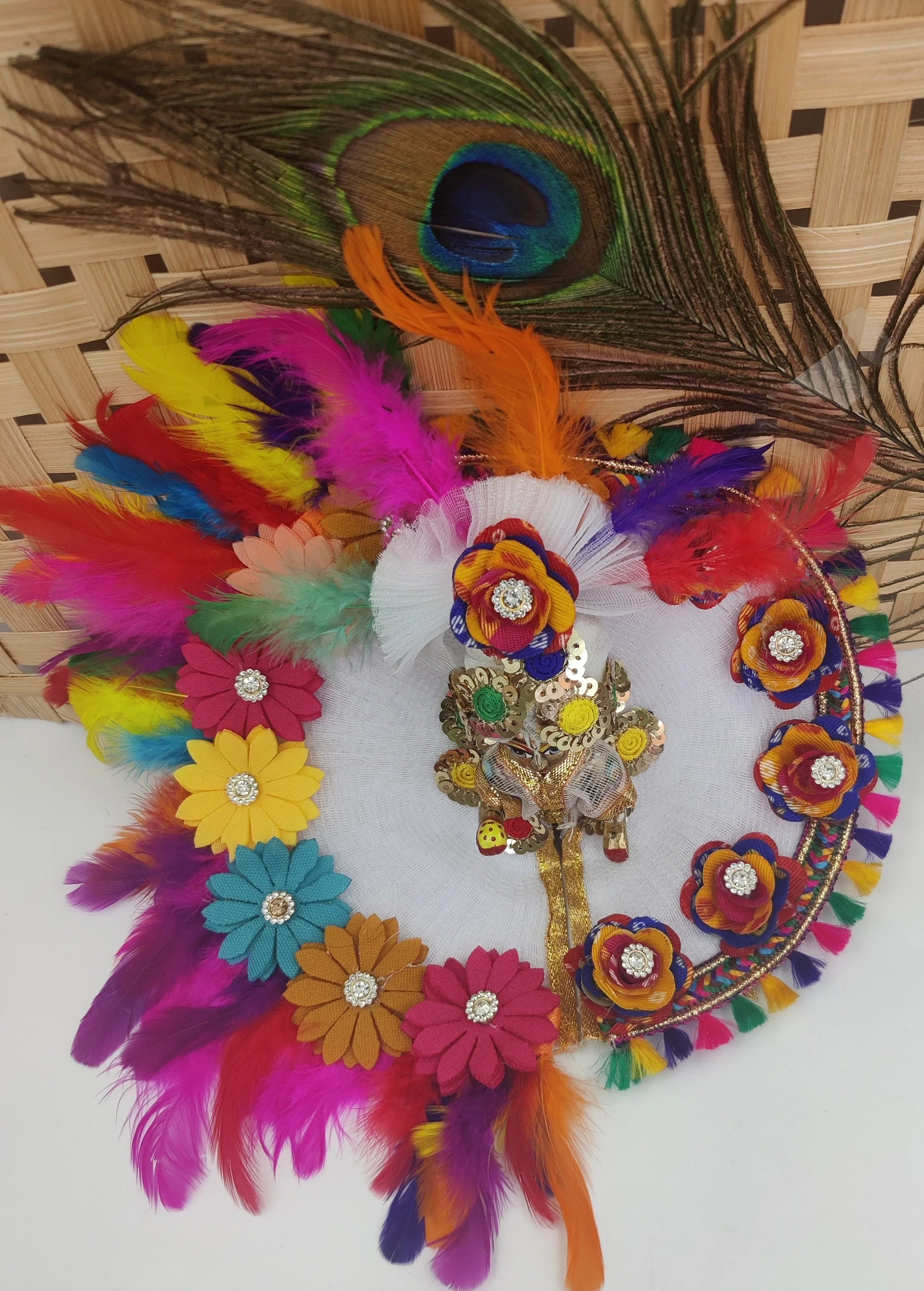 Handmade Heavy Feather Laddu Gopal Dress with Pagdi - Designer Kanha Ji Poshak for Janmashtami, Fancy Bal Gopal & Krishna Ji Dress