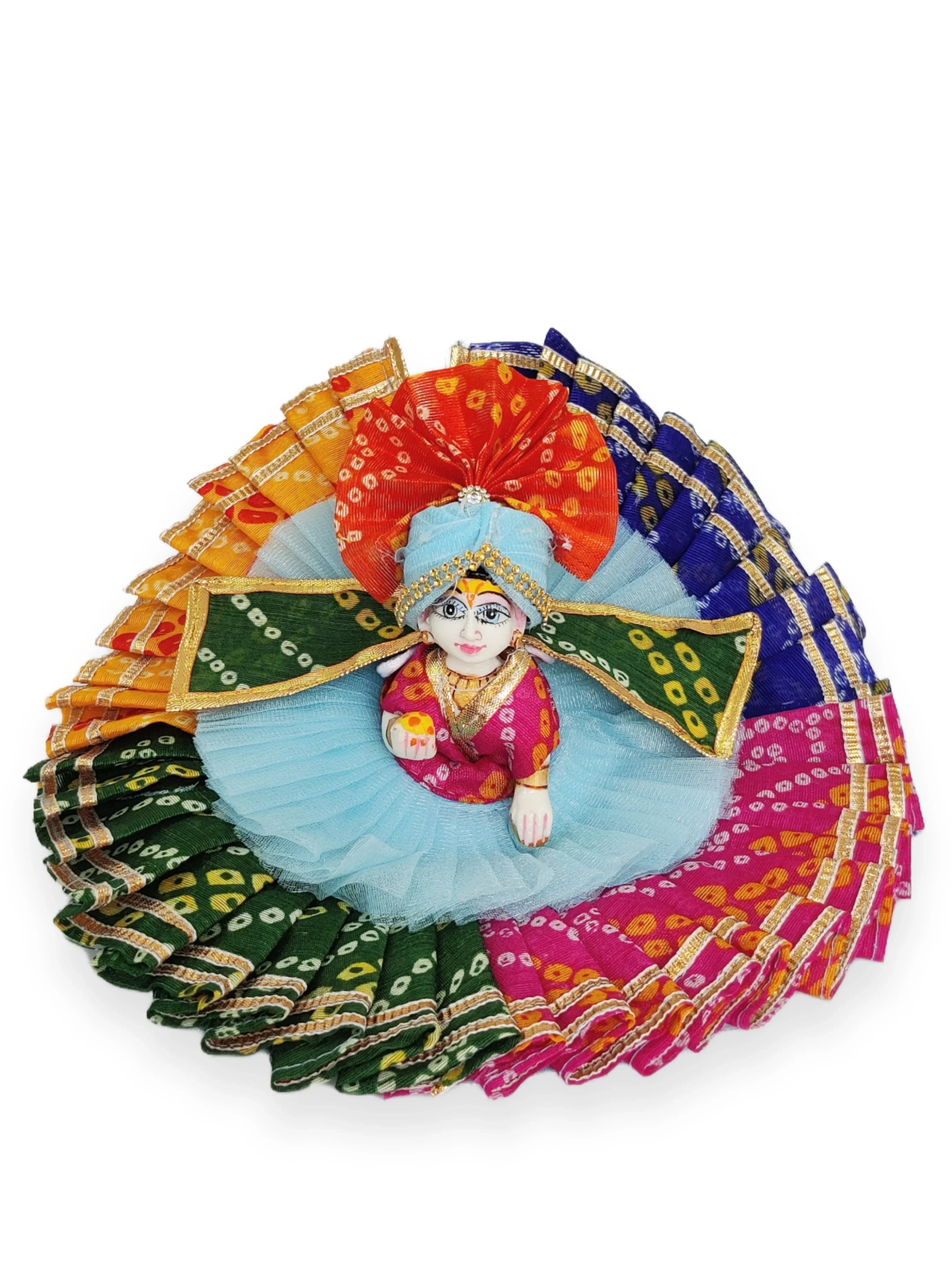 Handmade Multi-Color Laddu Gopal Dress with Pagdi - Designer Kanha Ji Poshak for Janmashtami, Fancy Bal Gopal Dress, Krishna Ji Outfit