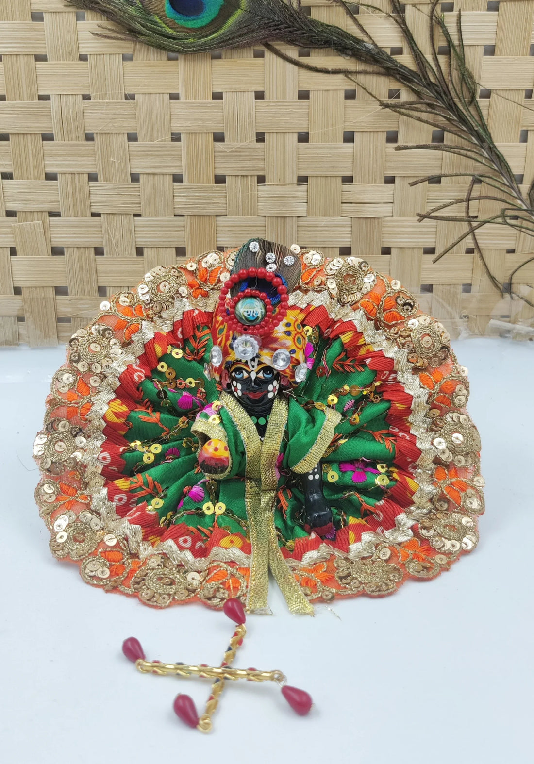 Handmade Heavy Laddu Gopal Dress with Morpakh Pagadi - Designer Kanha Ji Poshak for Summer Festivals & Janmashtami Celebrations