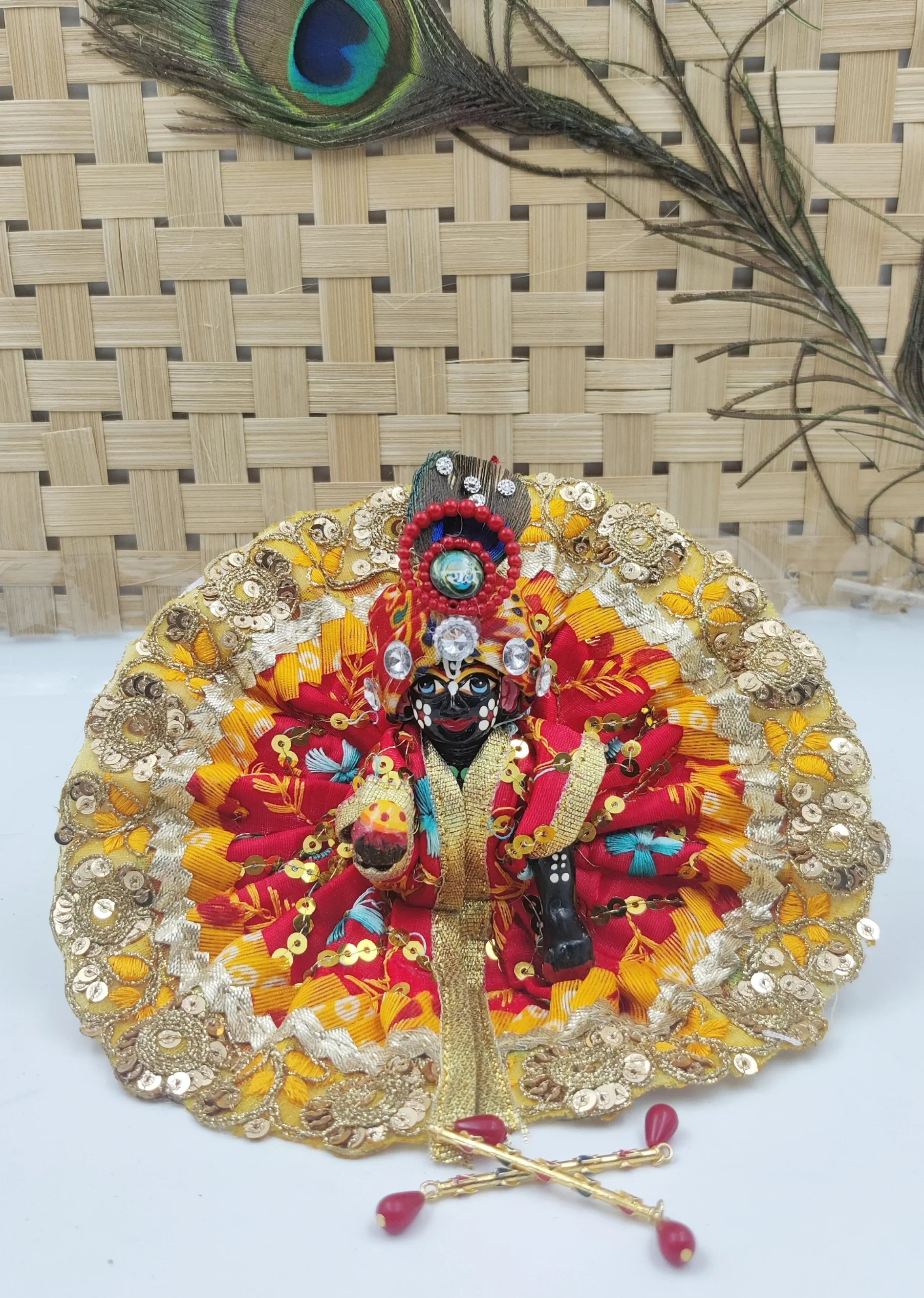 Handmade Heavy Laddu Gopal Dress with Morpakh Pagadi - Designer Kanha Ji Poshak for Summer Festivals & Janmashtami Celebrations
