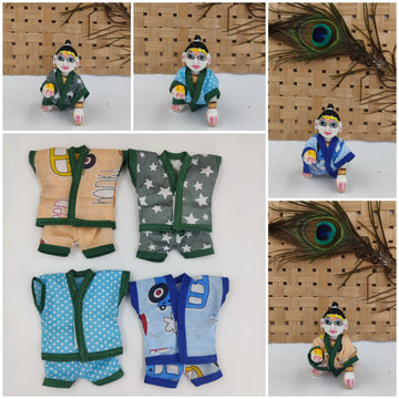 Handmade Laddu Gopal Night Suit Pack of 4 - Designer Summer Poshak for Kanha Ji, Bal Gopal & Krishna Ji Dress - Perfect for Janmashtami Festival