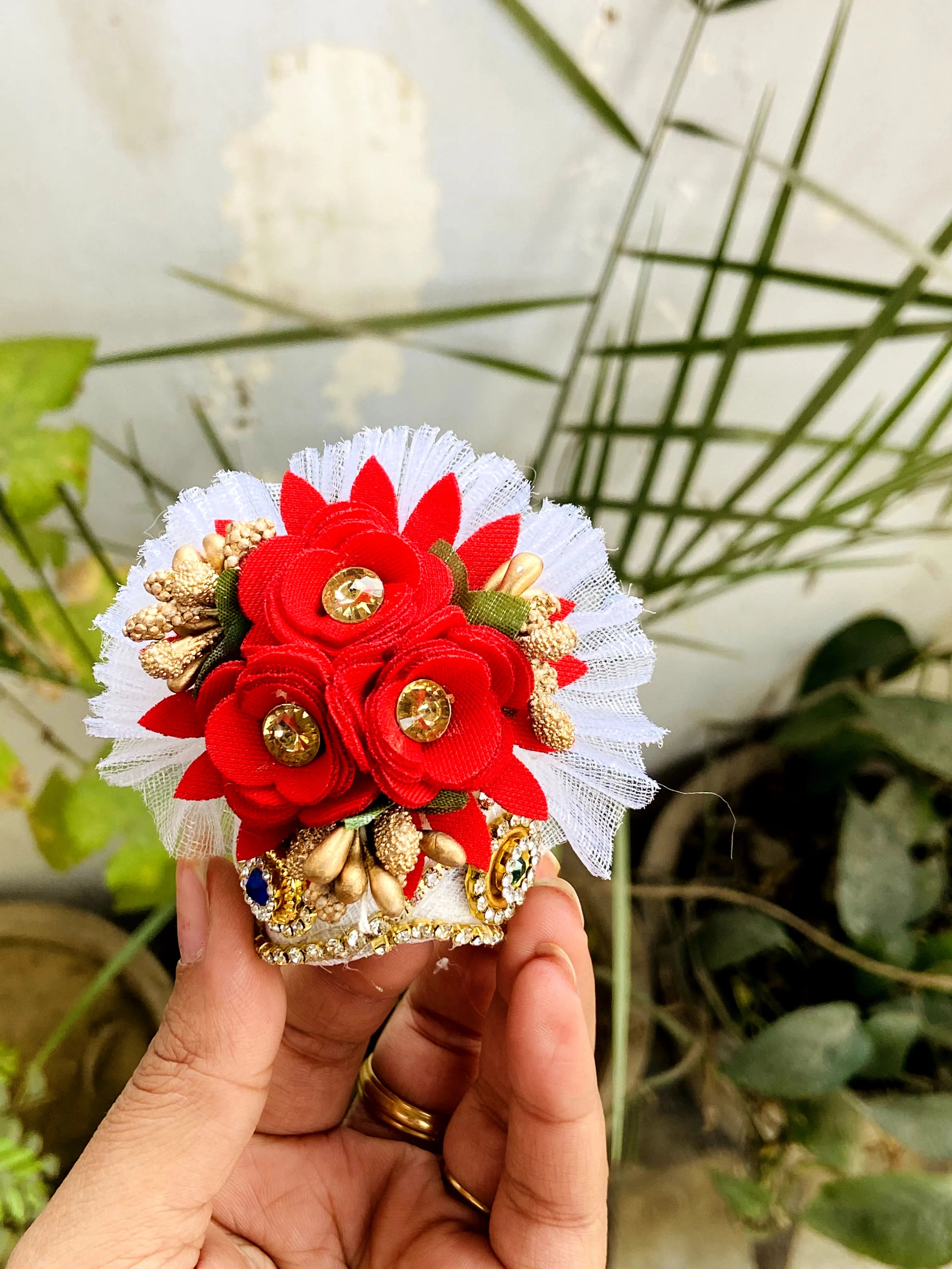 Handmade Multi-Flower Laddu Gopal Dress with Pagdi - Designer Kanha Ji Poshak for Janmashtami, Fancy Bal Gopal & Krishna Ji Dress