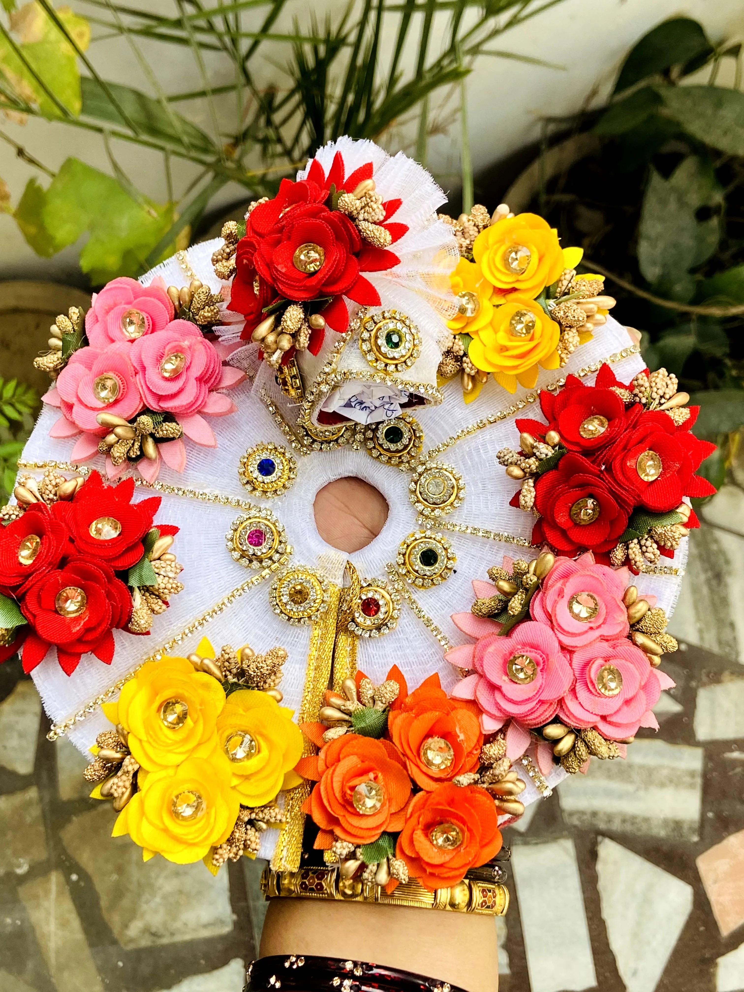 Handmade Multi-Flower Laddu Gopal Dress with Pagdi - Designer Kanha Ji Poshak for Janmashtami, Fancy Bal Gopal & Krishna Ji Dress