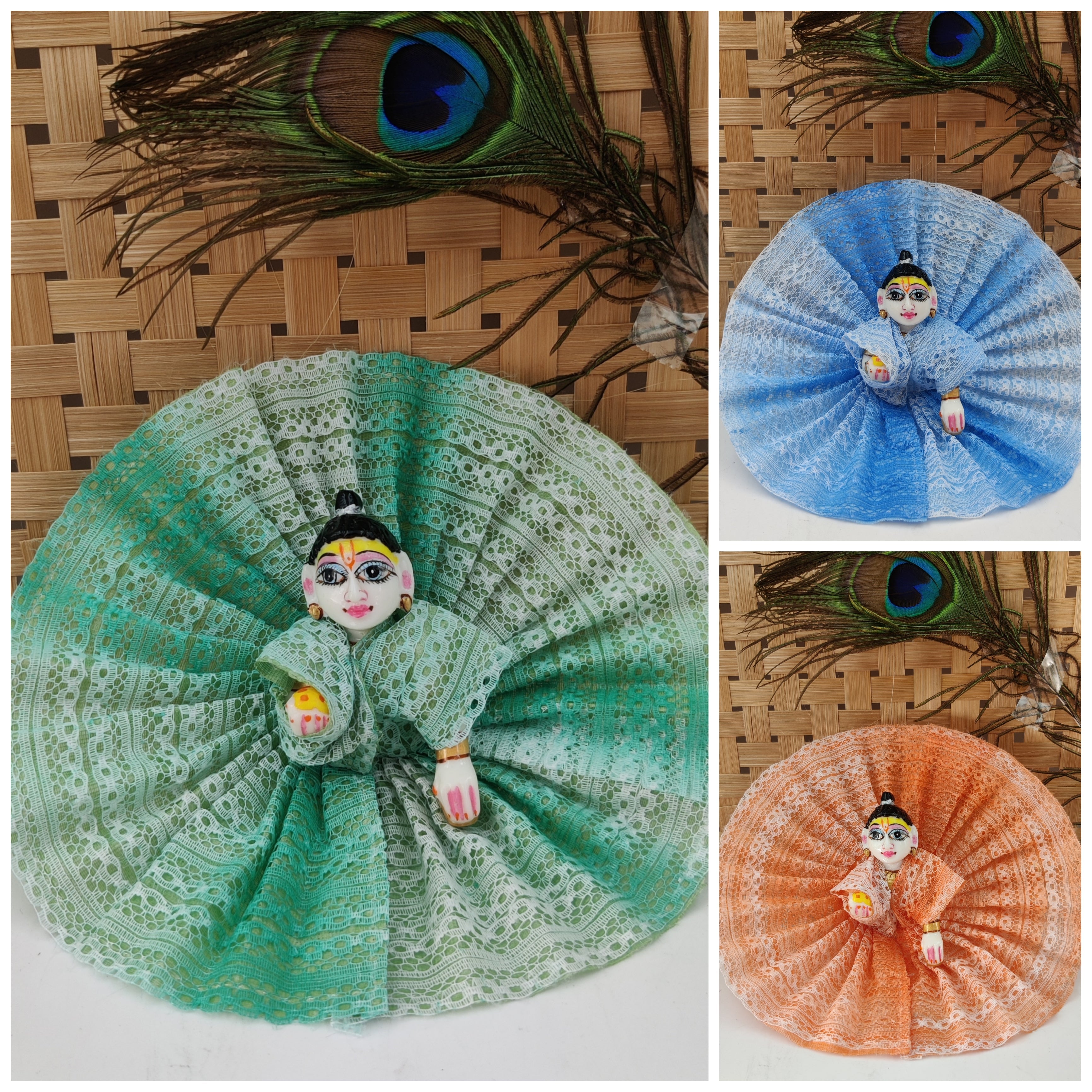 Pack of 3 Handmade Net Summer Dresses for Laddu Gopal Ji - Designer Kanha Ji Poshak, Bal Gopal Dress for Janmashtami Festival