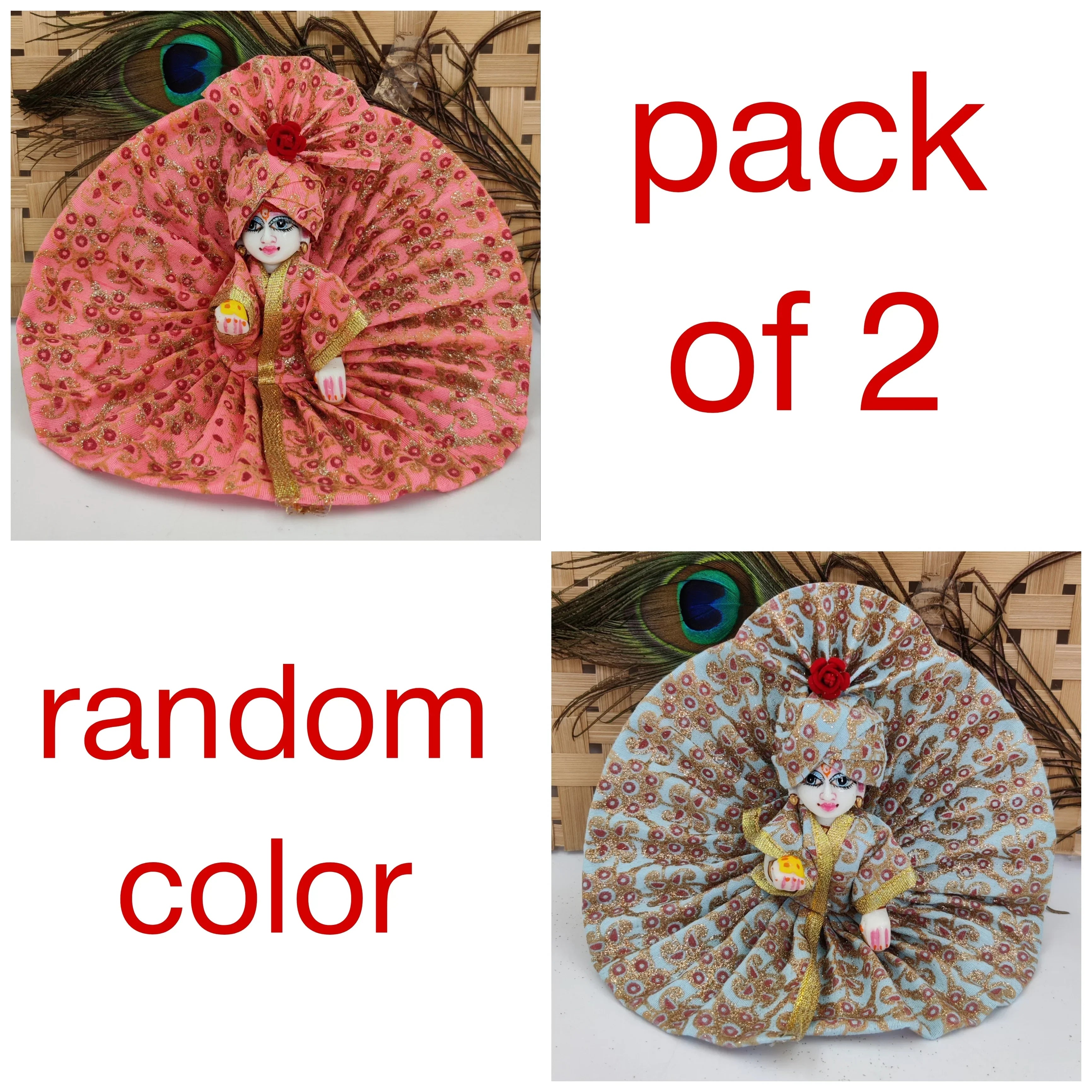 Handmade Shining Silk Cotton Laddu Gopal Dress & Pagdi Set (Pack of 2) - Designer Kanha Ji Poshak for Janmashtami & Festivals - Random Colors