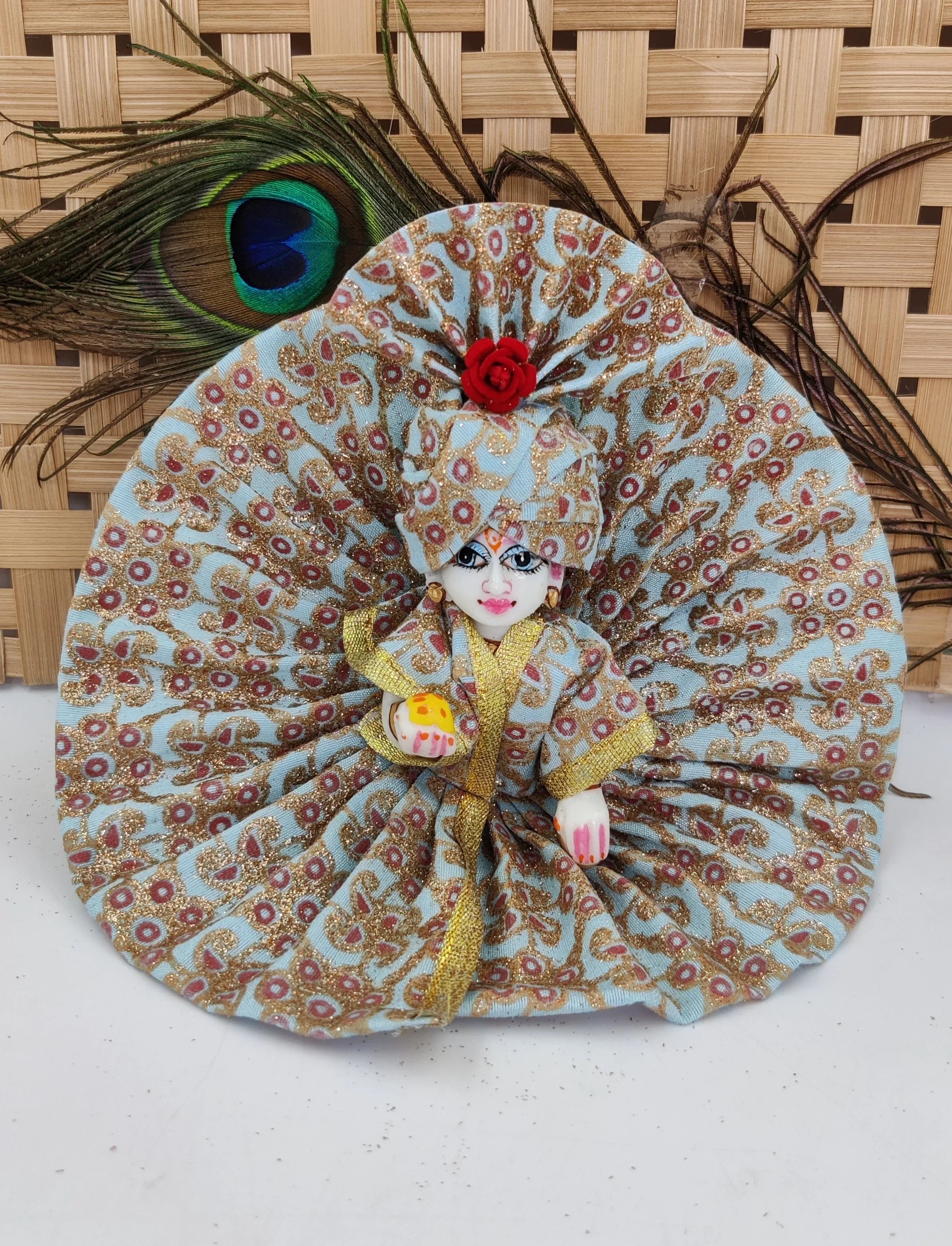 Handmade Shining Silk Cotton Laddu Gopal Dress & Pagdi Set (Pack of 2) - Designer Kanha Ji Poshak for Janmashtami & Festivals - Random Colors