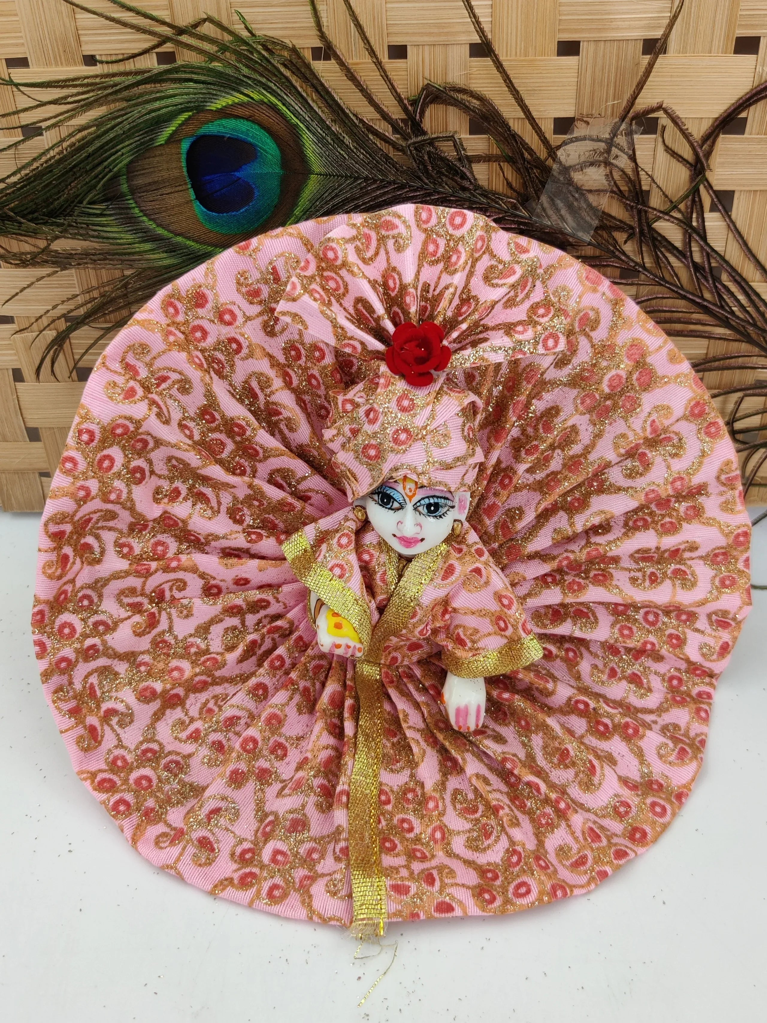 Handmade Shining Silk Cotton Laddu Gopal Dress & Pagdi Set (Pack of 2) - Designer Kanha Ji Poshak for Janmashtami & Festivals - Random Colors