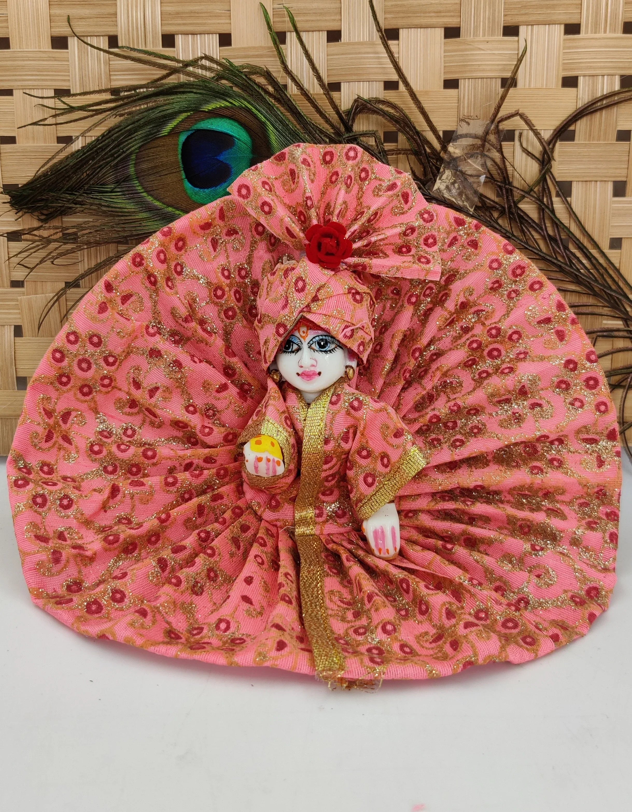 Handmade Shining Silk Cotton Laddu Gopal Dress & Pagdi Set (Pack of 2) - Designer Kanha Ji Poshak for Janmashtami & Festivals - Random Colors