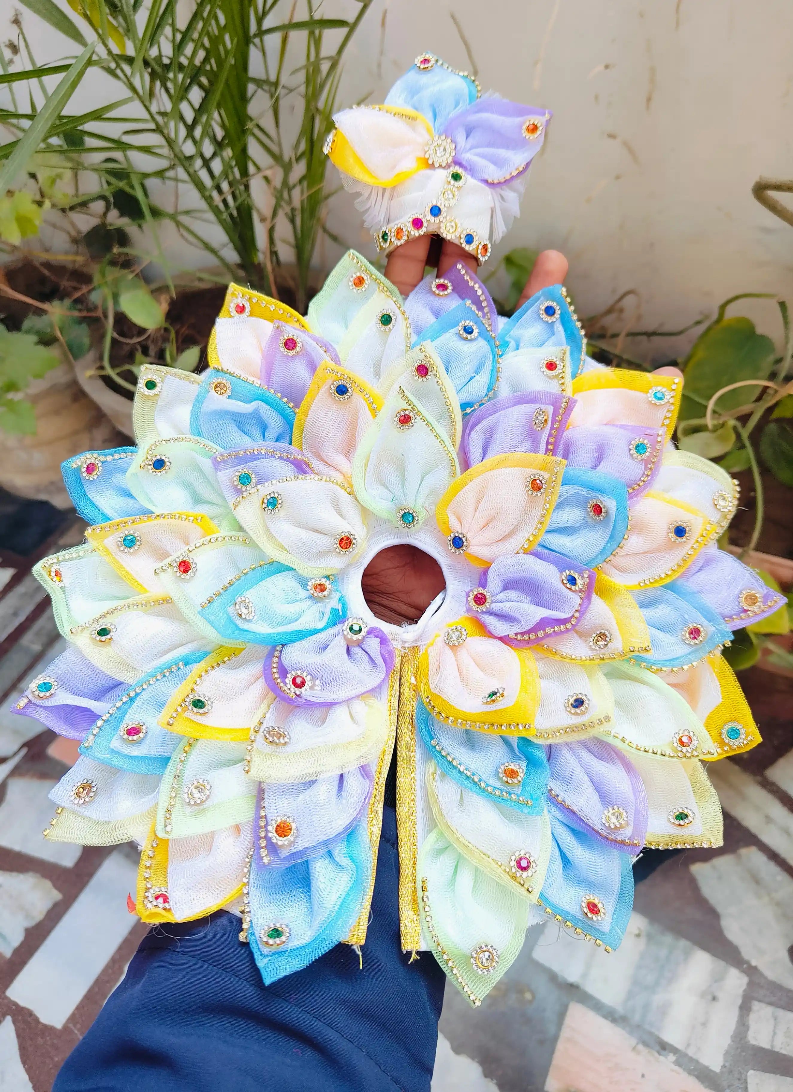 Handmade Multi-Color Laddu Gopal Dress with Pagdi & Choli - Designer Kanha Ji Poshak for Janmashtami, Fancy Bal Gopal & Krishna Ji Dress