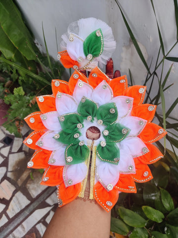 Handmade Tiranga Netpatti Laddu Gopal Dress with Pagdi & Choli - Designer Fancy Poshak for Kanha Ji, Bal Gopal & Krishna Ji - Perfect for Republic Day & Janmashtami