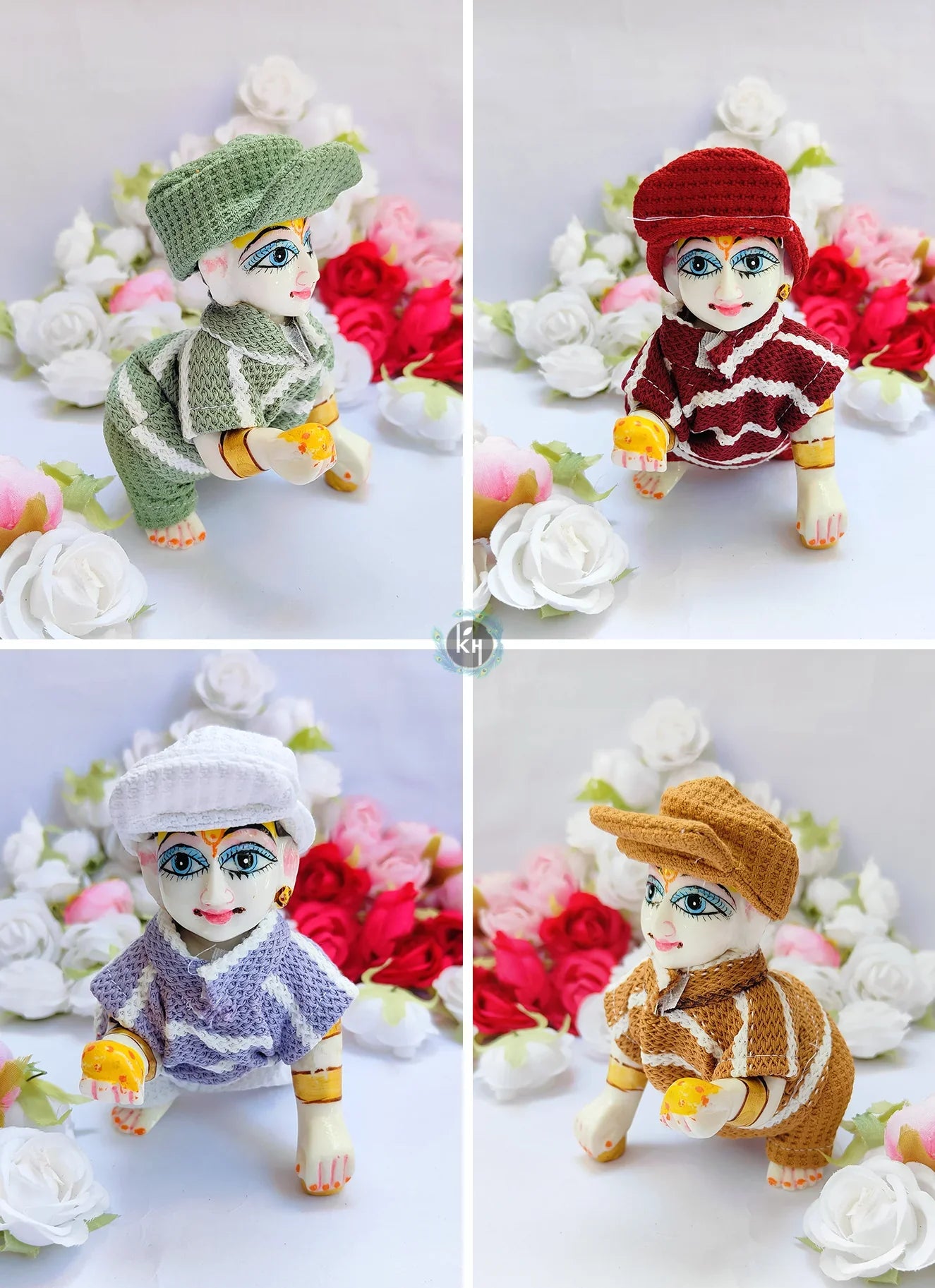 Handmade Laddu Gopal Dress Set - Pack of 4 Designer Outfits with Nikkar and Cap for Janmashtami | Fancy Kanha Ji Poshak & Bal Gopal Dress