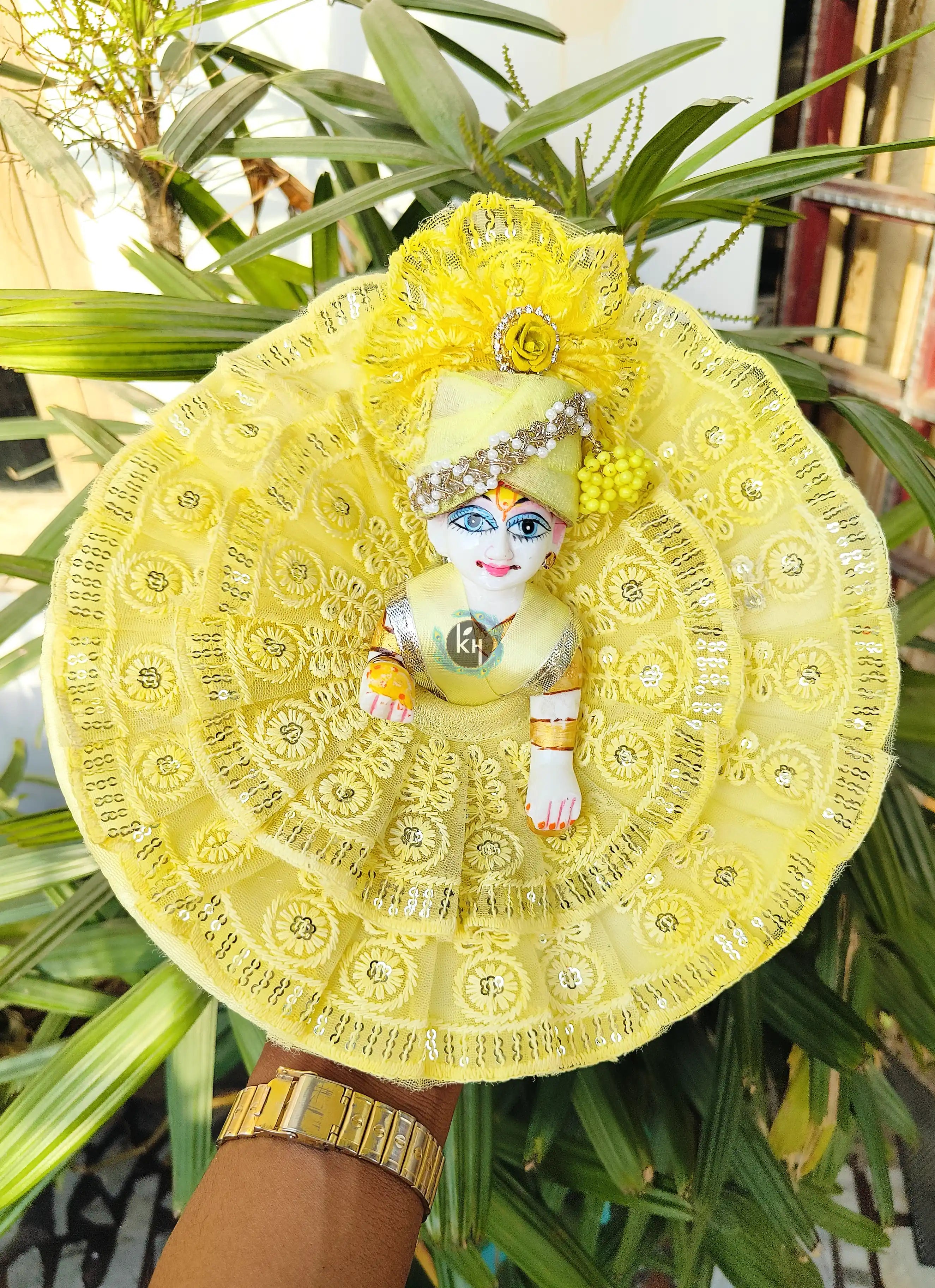 Handmade Cute Lace Dress for Laddu Gopal Ji with Pagdi & Choli | Designer Bal Gopal Dress for Janmashtami & Festivals | Kanha Ji Poshak