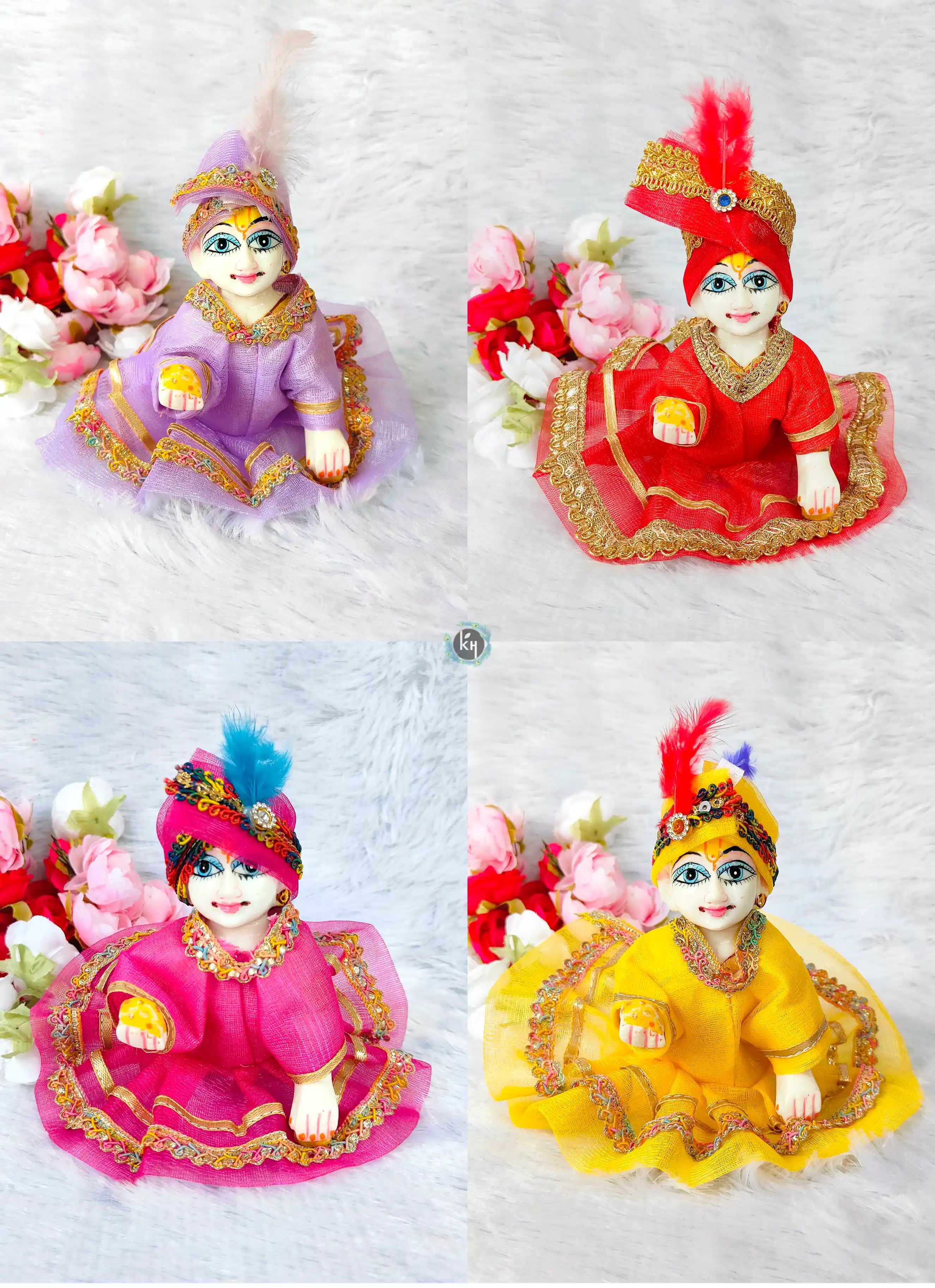 Handmade Summer Frock Suit with Dhoti & Patka for Laddu Gopal Ji - Designer Kanha Ji Poshak, Bal Gopal Dress for Janmashtami Festival (Random Colour)