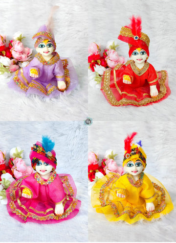 Handmade Summer Frock Suit with Dhoti & Patka for Laddu Gopal Ji - Designer Kanha Ji Poshak, Bal Gopal Dress for Janmashtami Festival (Random Colour)