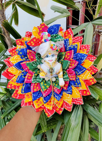 Handmade Bandhej Full Patti Laddu Gopal Dress with Pagdi & Choli - Designer Kanha Ji Poshak for Janmashtami, Fancy Bal Gopal & Krishna Ji Dress