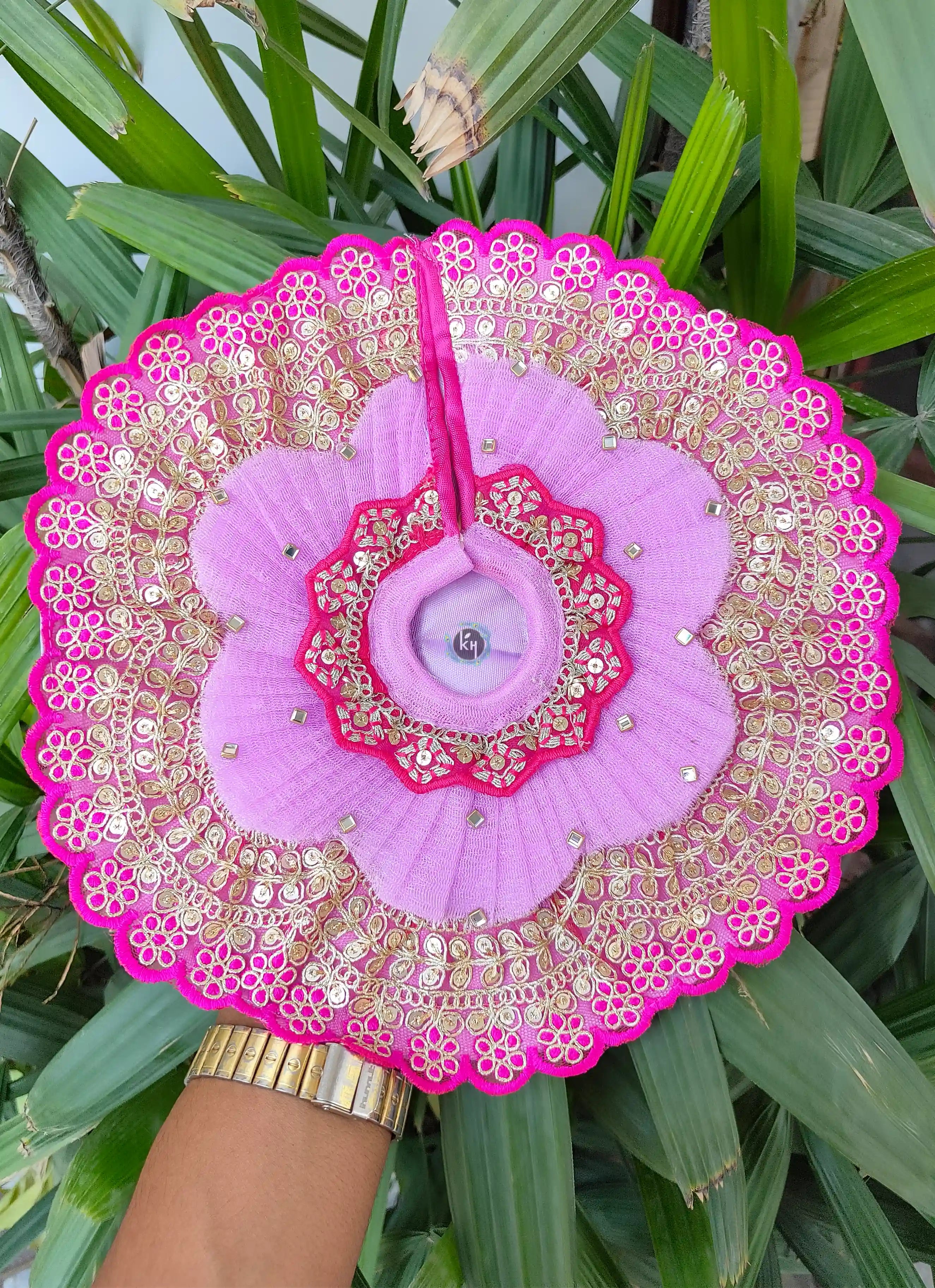 Handmade Lavender Laddu Gopal Dress with Rani Lace, Pagdi & Choli - Designer Kanha Ji Poshak for Janmashtami & Festivals